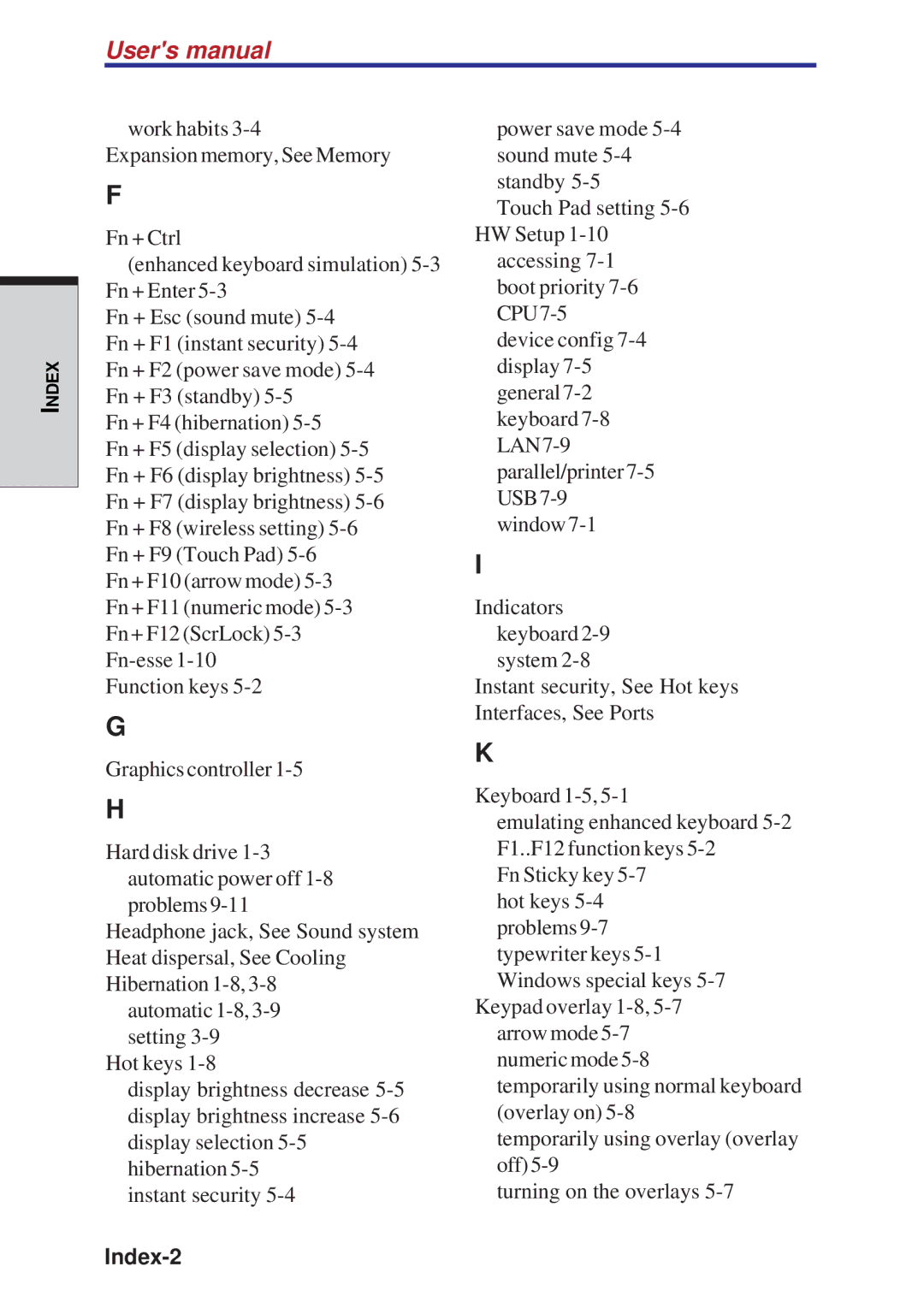 Toshiba A10 Series user manual Index-2 