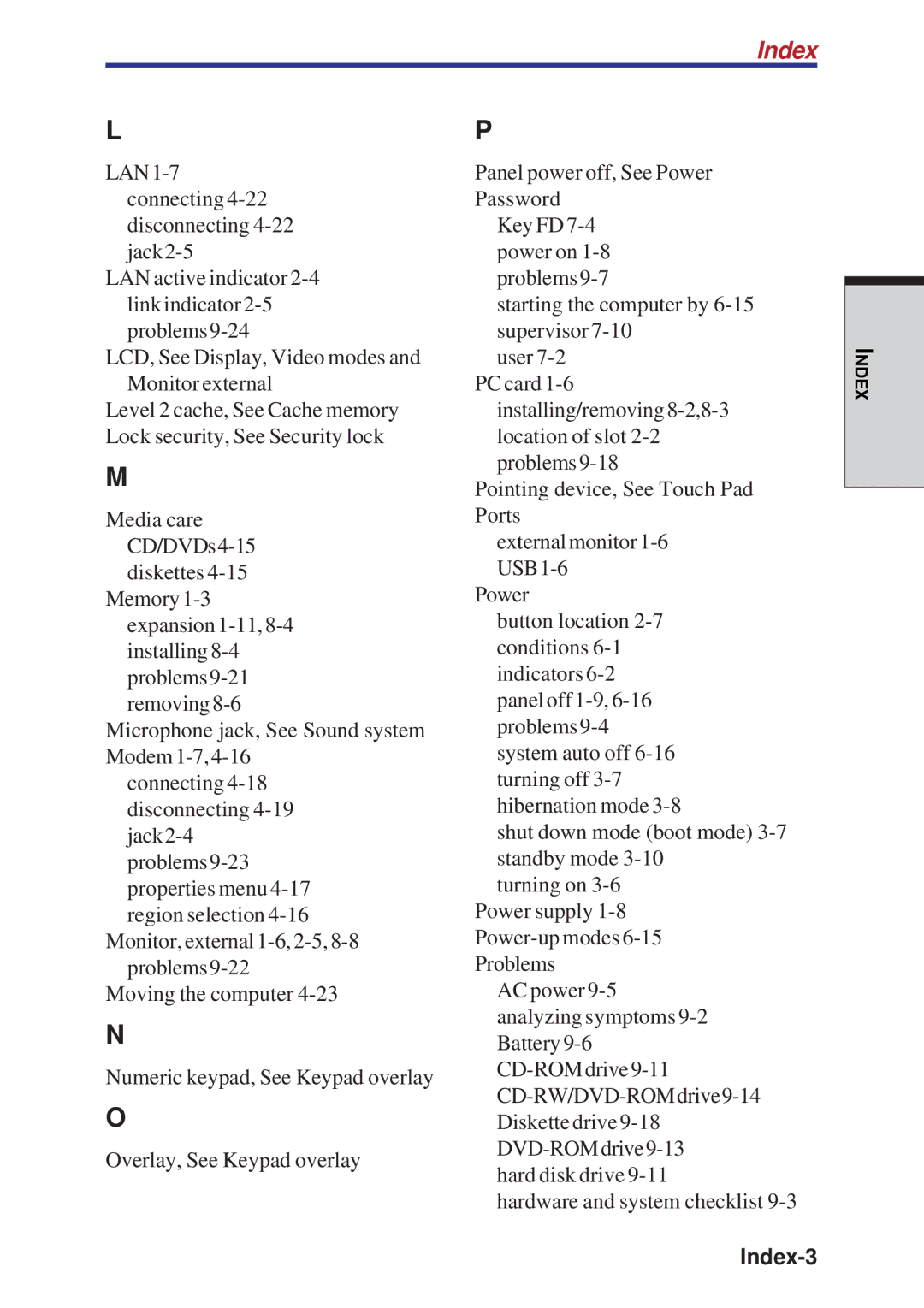 Toshiba A10 Series user manual Index-3 