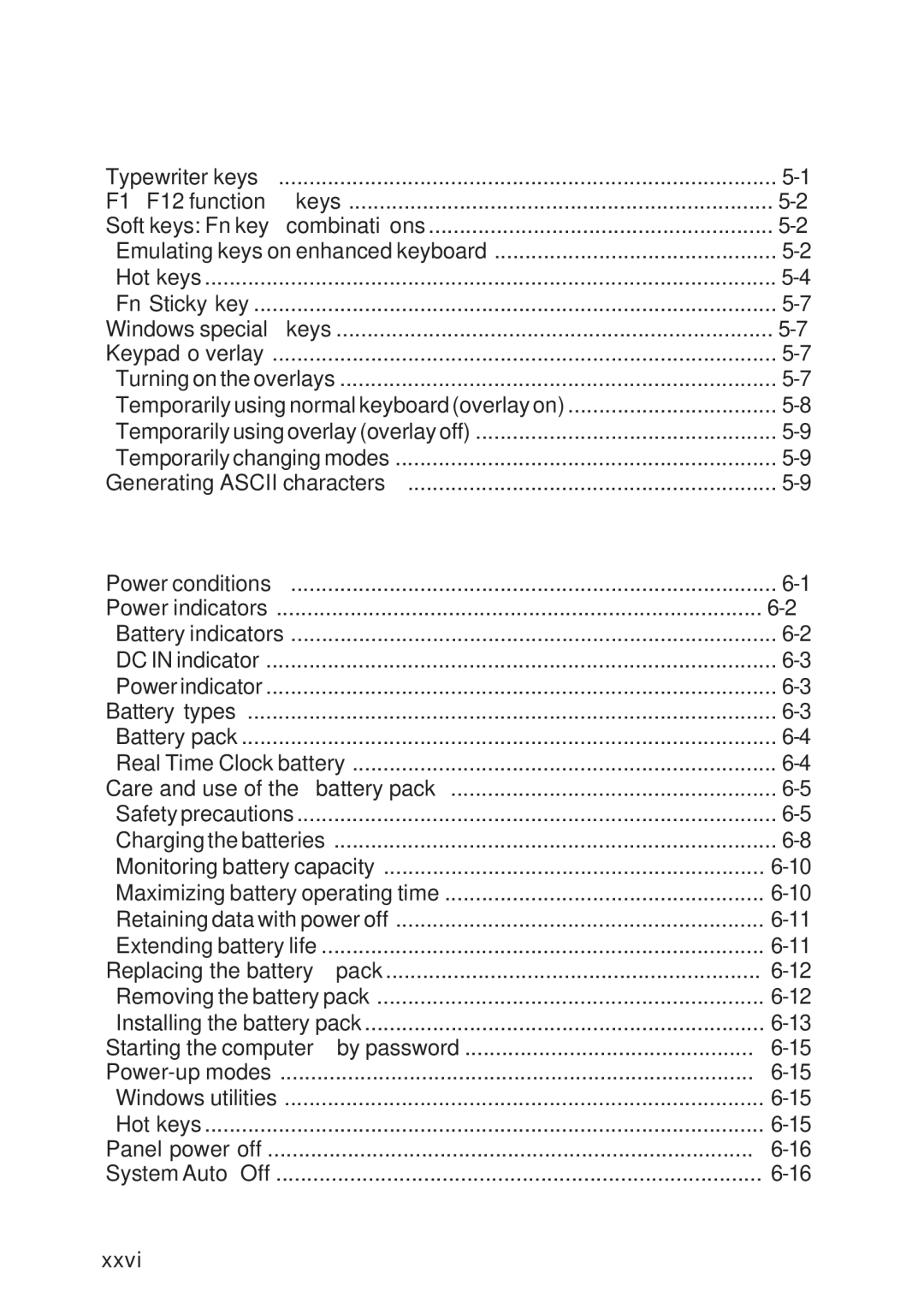 Toshiba A10 Series user manual Keyboard, Power and Power-Up Modes, Xxvi 