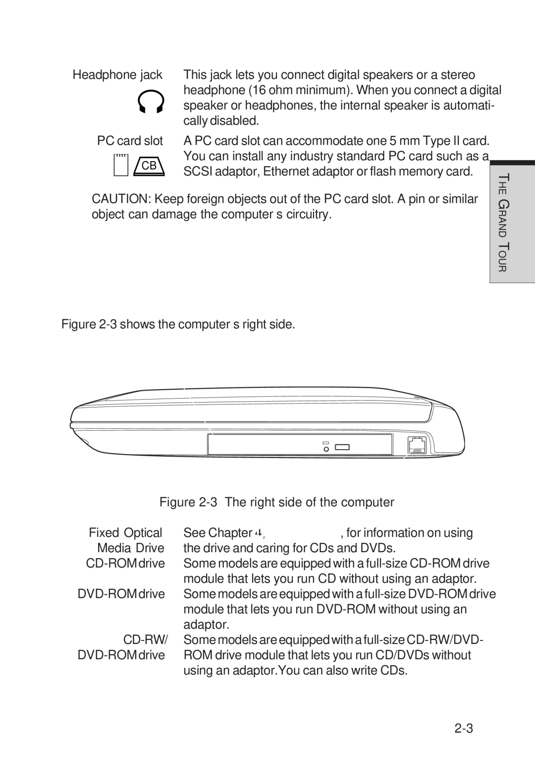 Toshiba A10 Series user manual Right side, Headphone jack PC card slot 