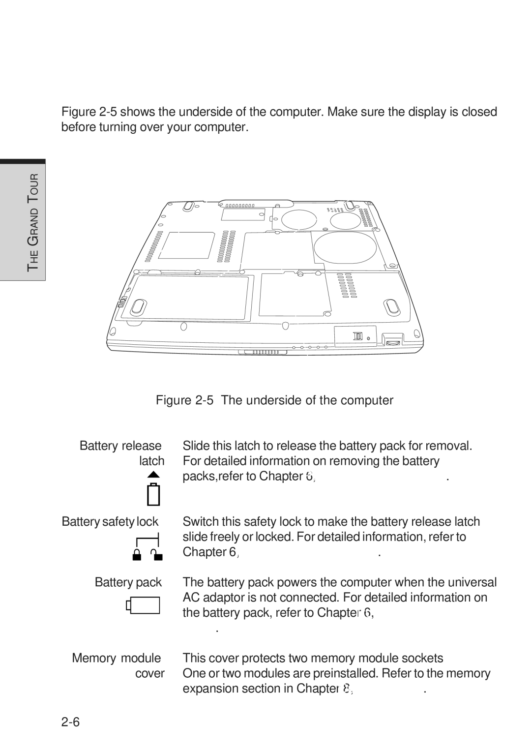 Toshiba A10 Series user manual Underside of the computer 