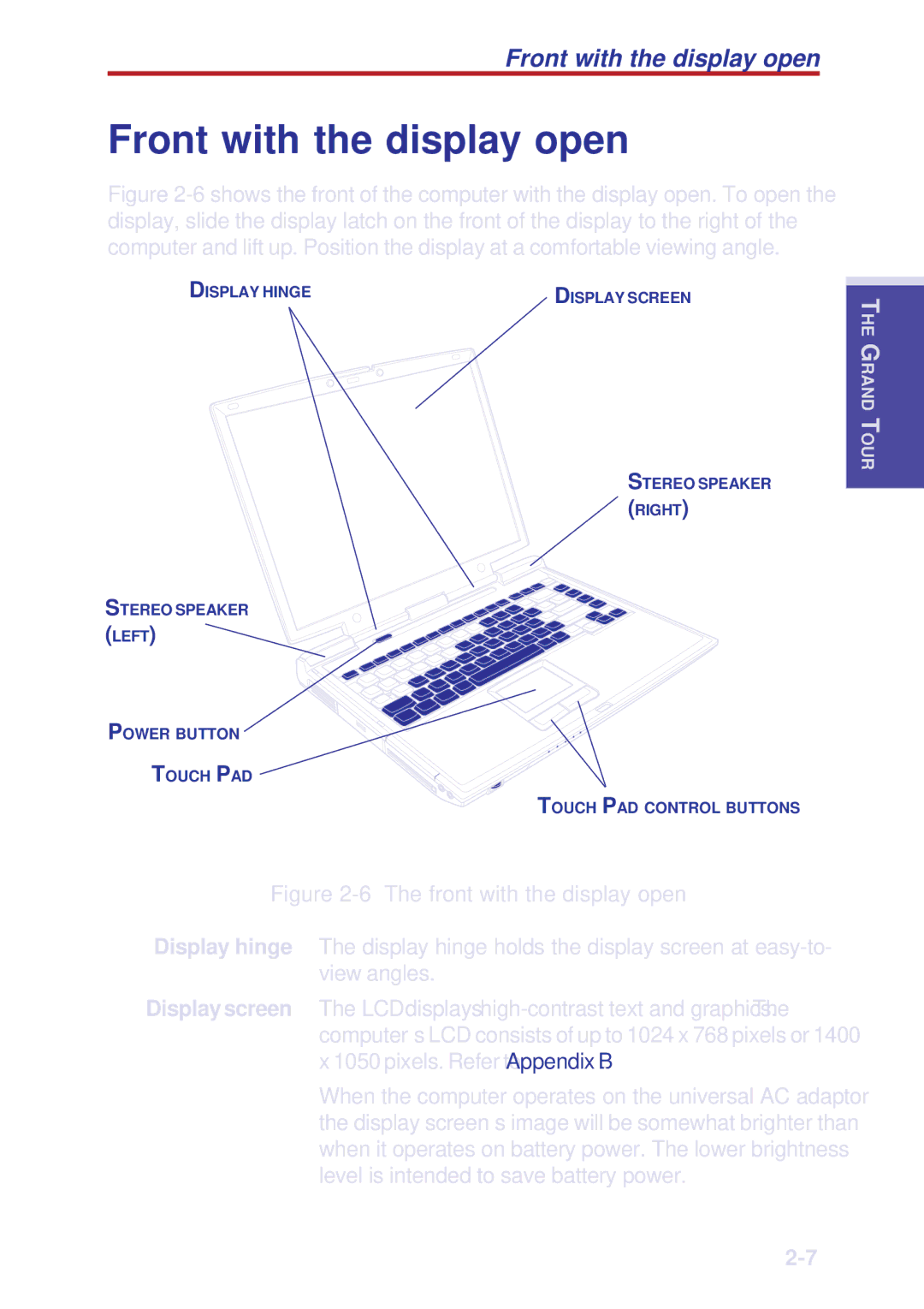 Toshiba A10 Series user manual Front with the display open 