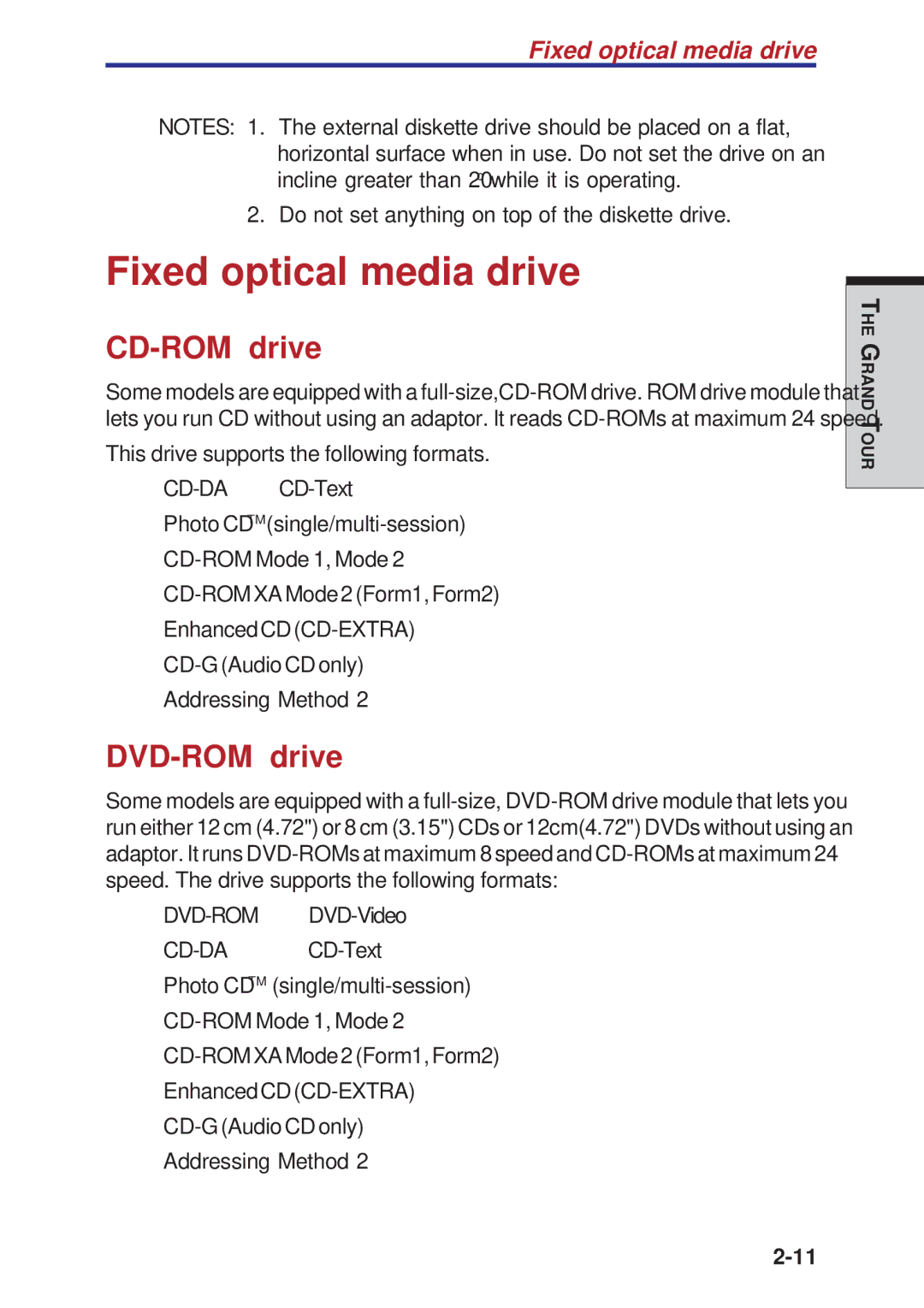 Toshiba A10 Series user manual Fixed optical media drive, CD-ROM drive, DVD-ROM drive 