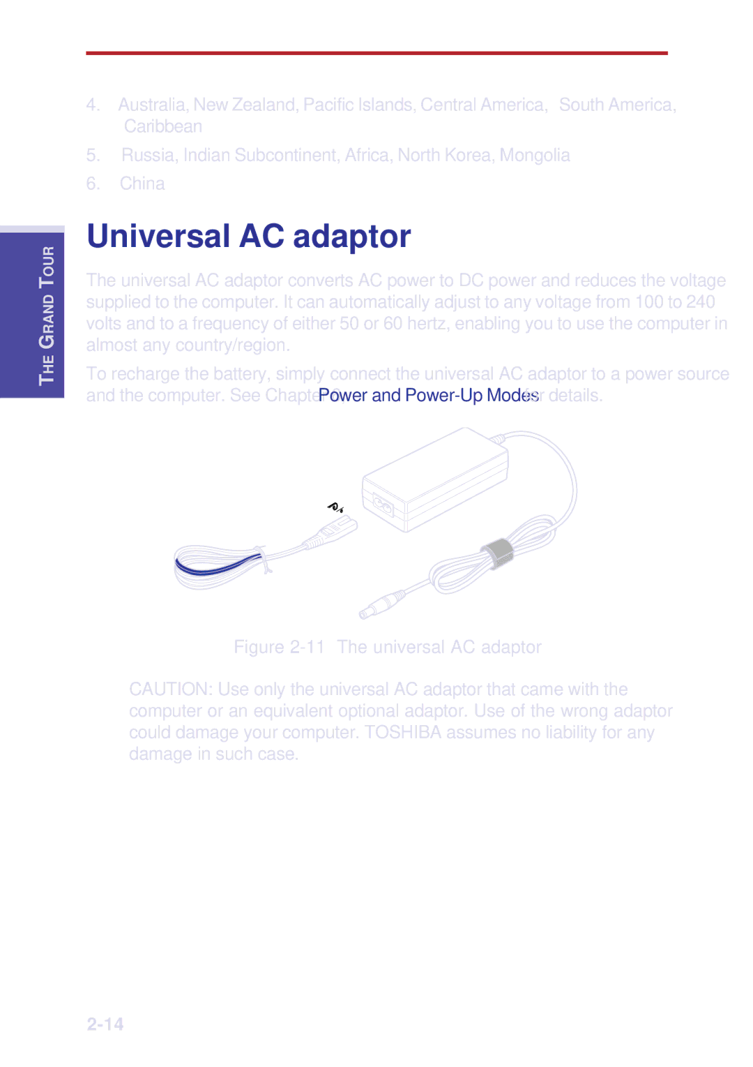 Toshiba A10 Series user manual Universal AC adaptor, The universal AC adaptor 