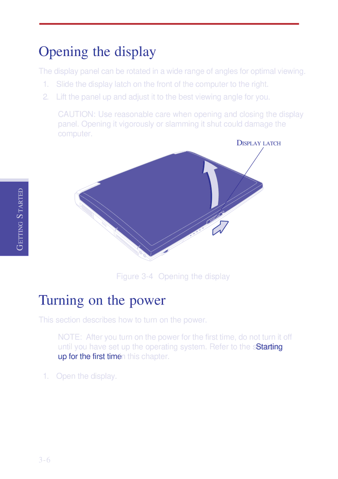 Toshiba A10 Series user manual Opening the display, Turning on the power 