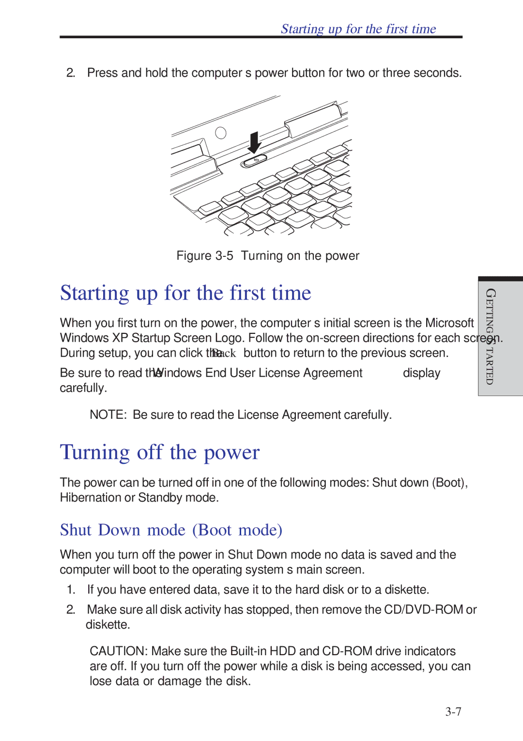 Toshiba A10 Series user manual Starting up for the first time, Turning off the power, Shut Down mode Boot mode 