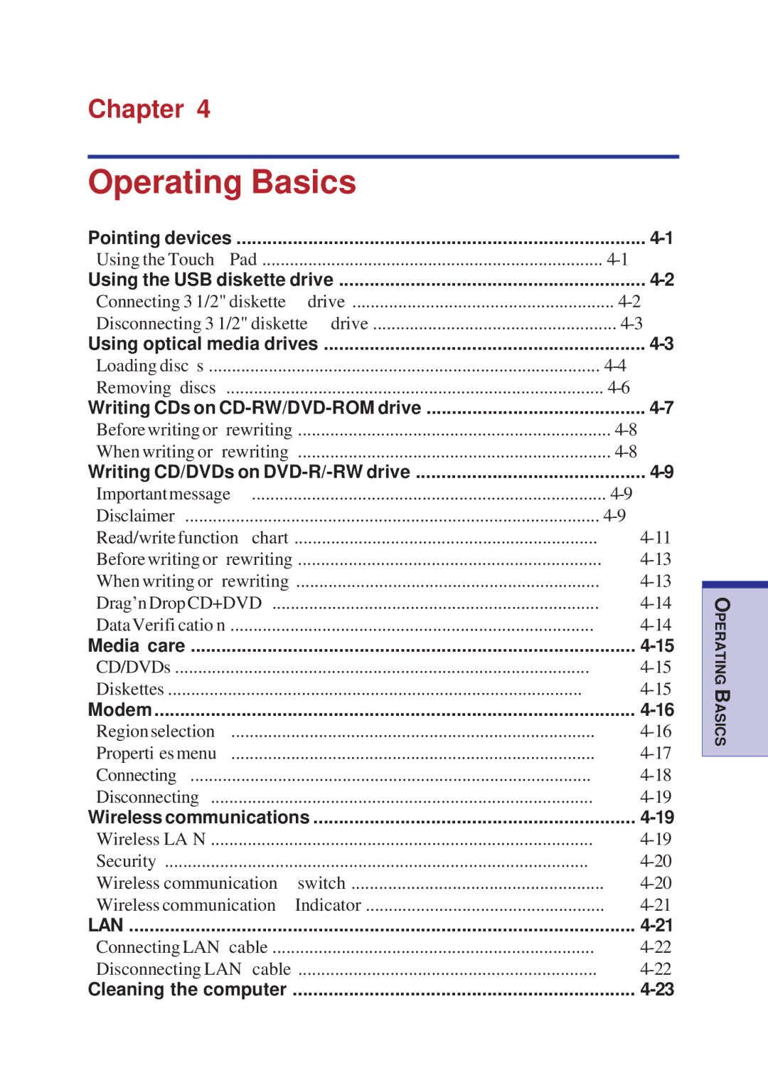 Toshiba A10 Series user manual Operating Basics, Chapter 