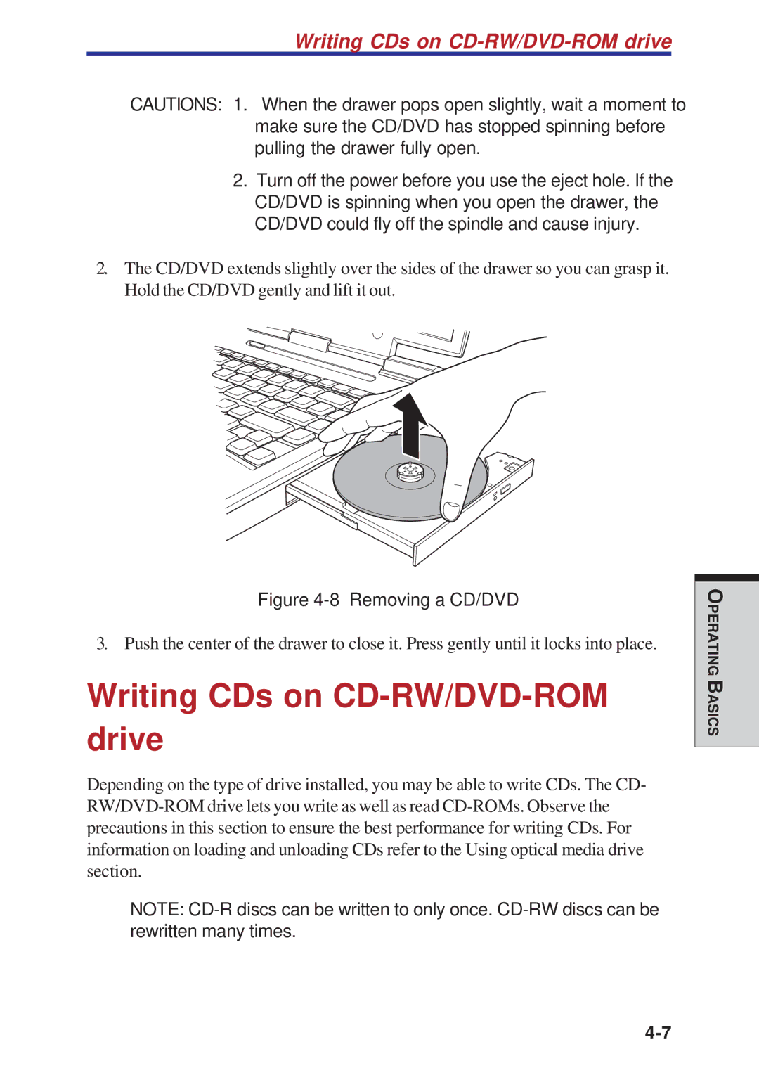 Toshiba A10 Series user manual Writing CDs on CD-RW/DVD-ROM drive 