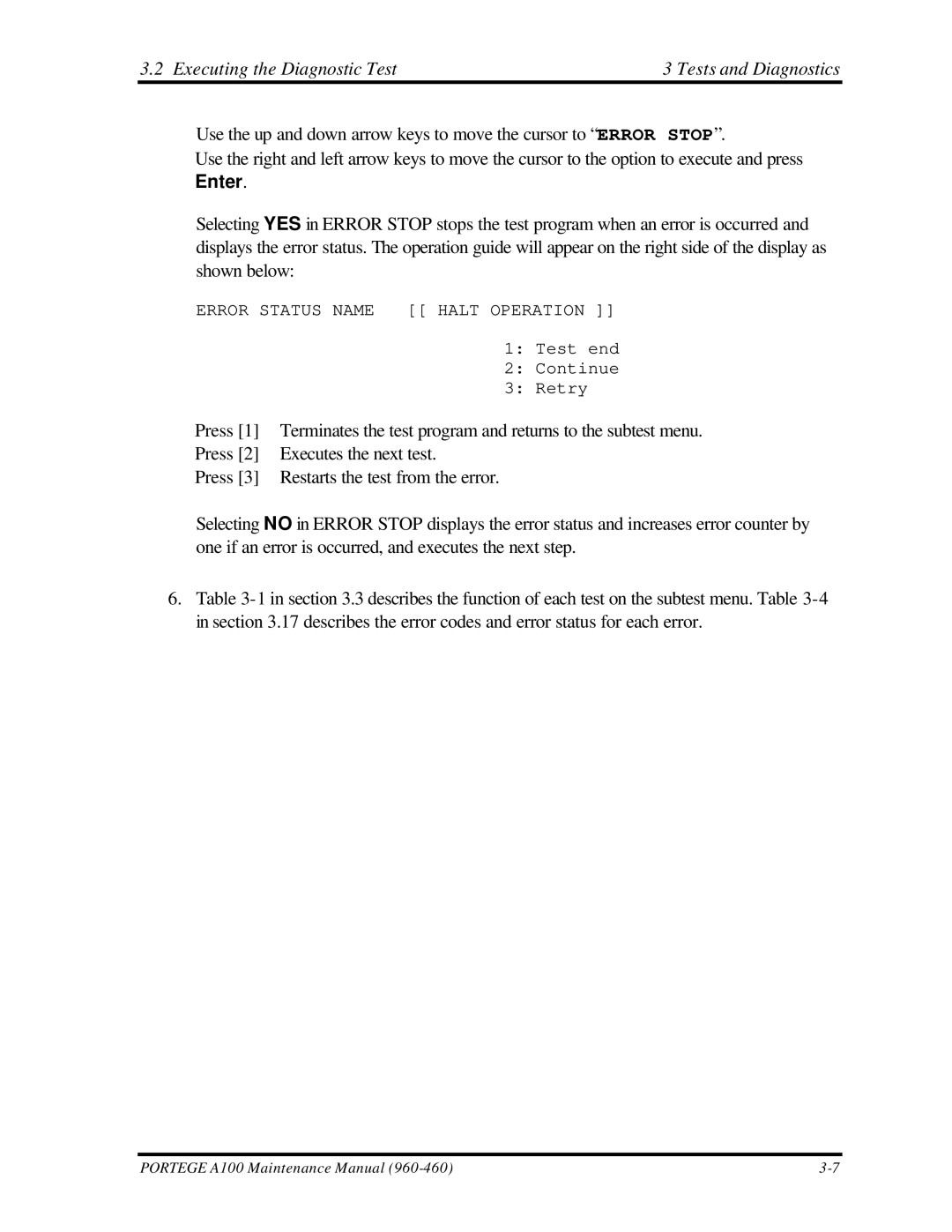 Toshiba A100 manual Executing the Diagnostic Test3 Tests and Diagnostics 