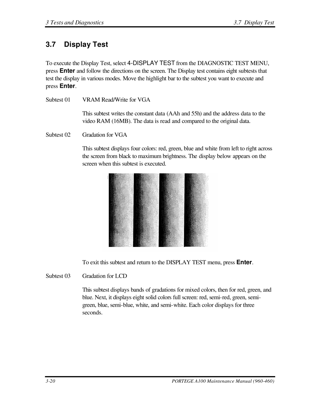 Toshiba A100 manual Tests and Diagnostics Display Test 