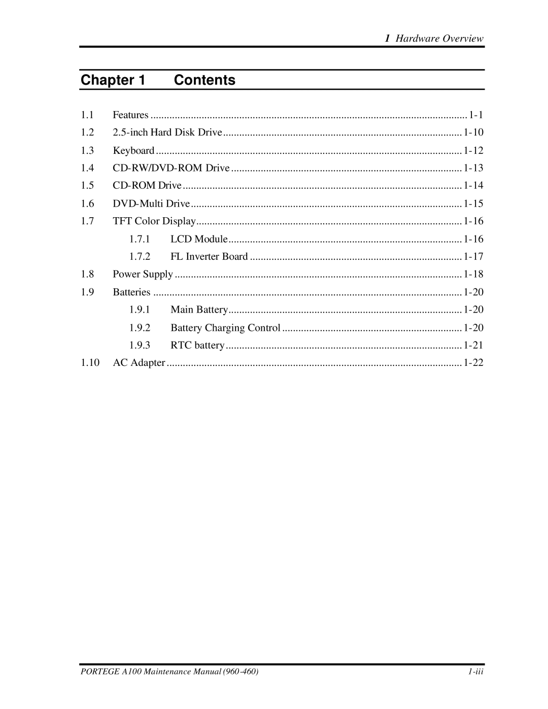 Toshiba A100 manual Chapter Contents 