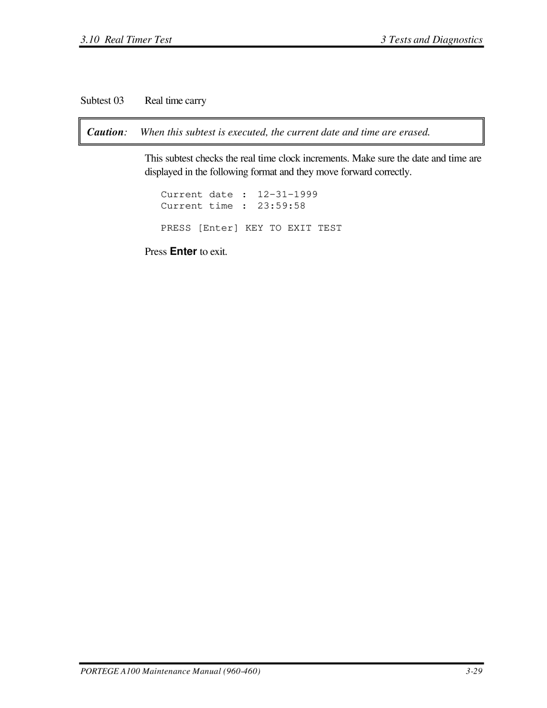 Toshiba A100 manual Real Timer Test Tests and Diagnostics 