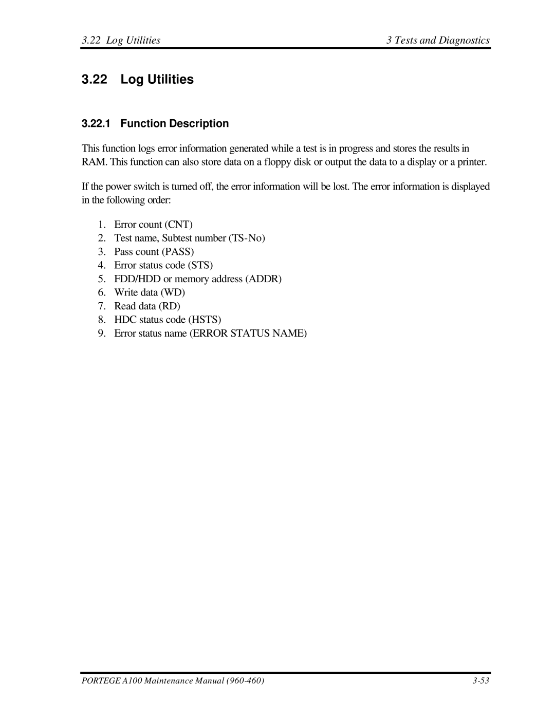 Toshiba A100 manual Log Utilities Tests and Diagnostics 