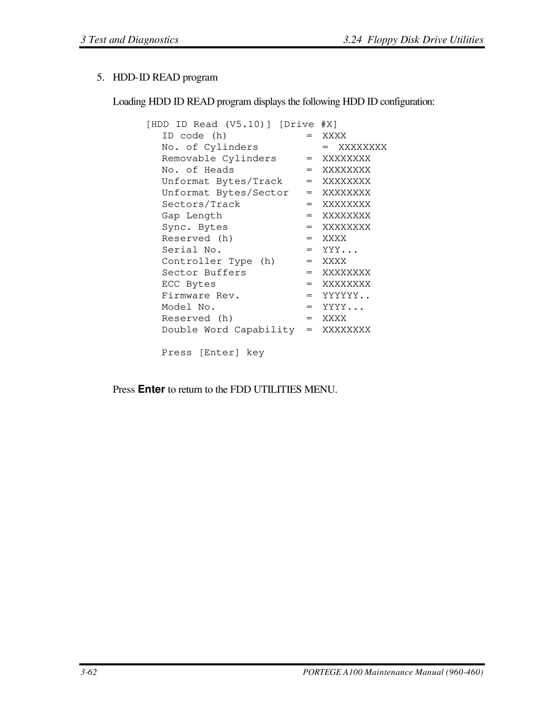 Toshiba A100 manual Test and Diagnostics3.24 Floppy Disk Drive Utilities 