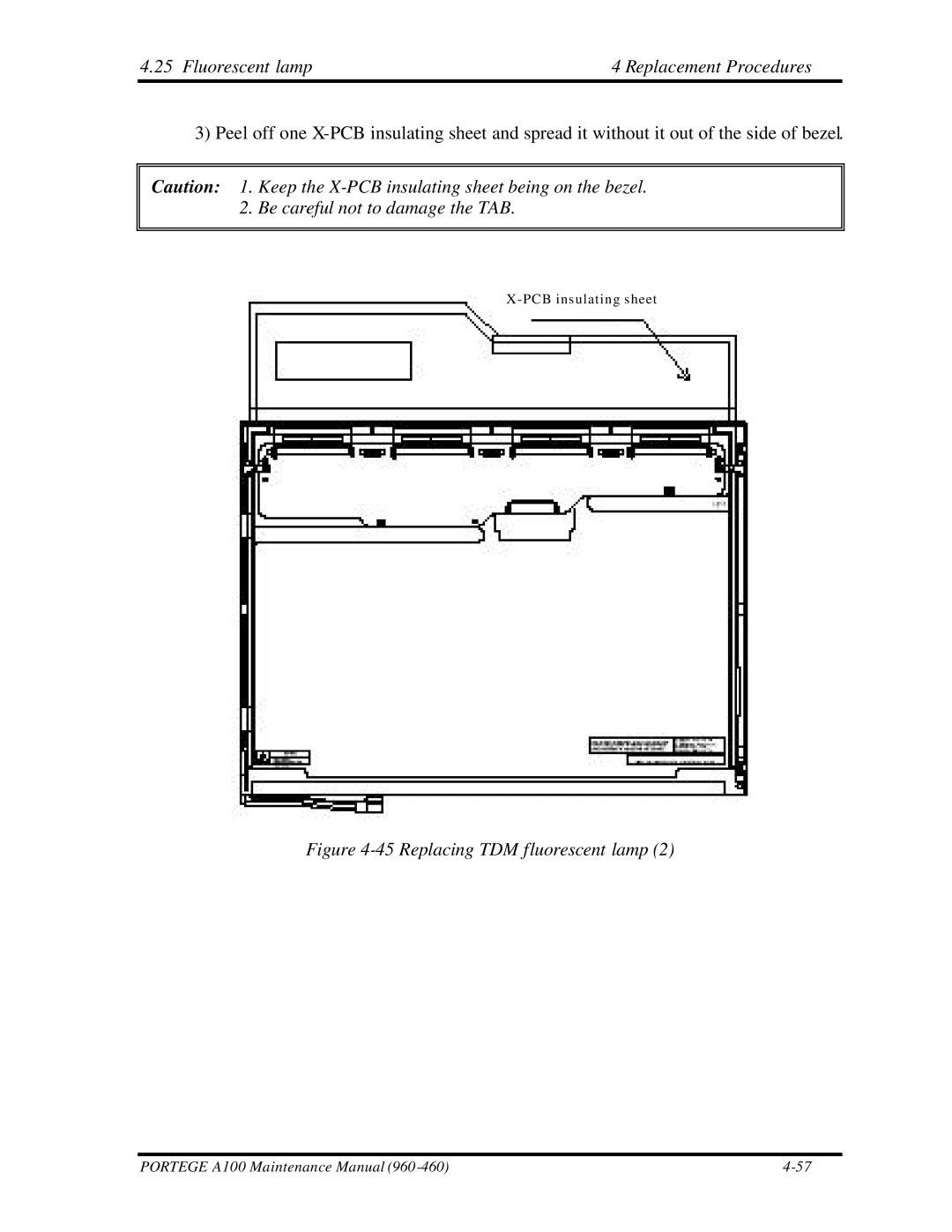 Toshiba A100 manual Replacing TDM fluorescent lamp 