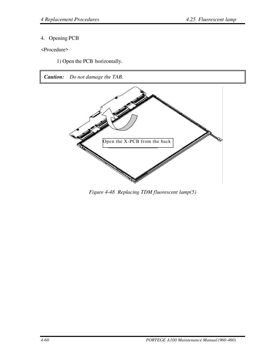 Toshiba A100 manual Replacing TDM fluorescent lamp5 