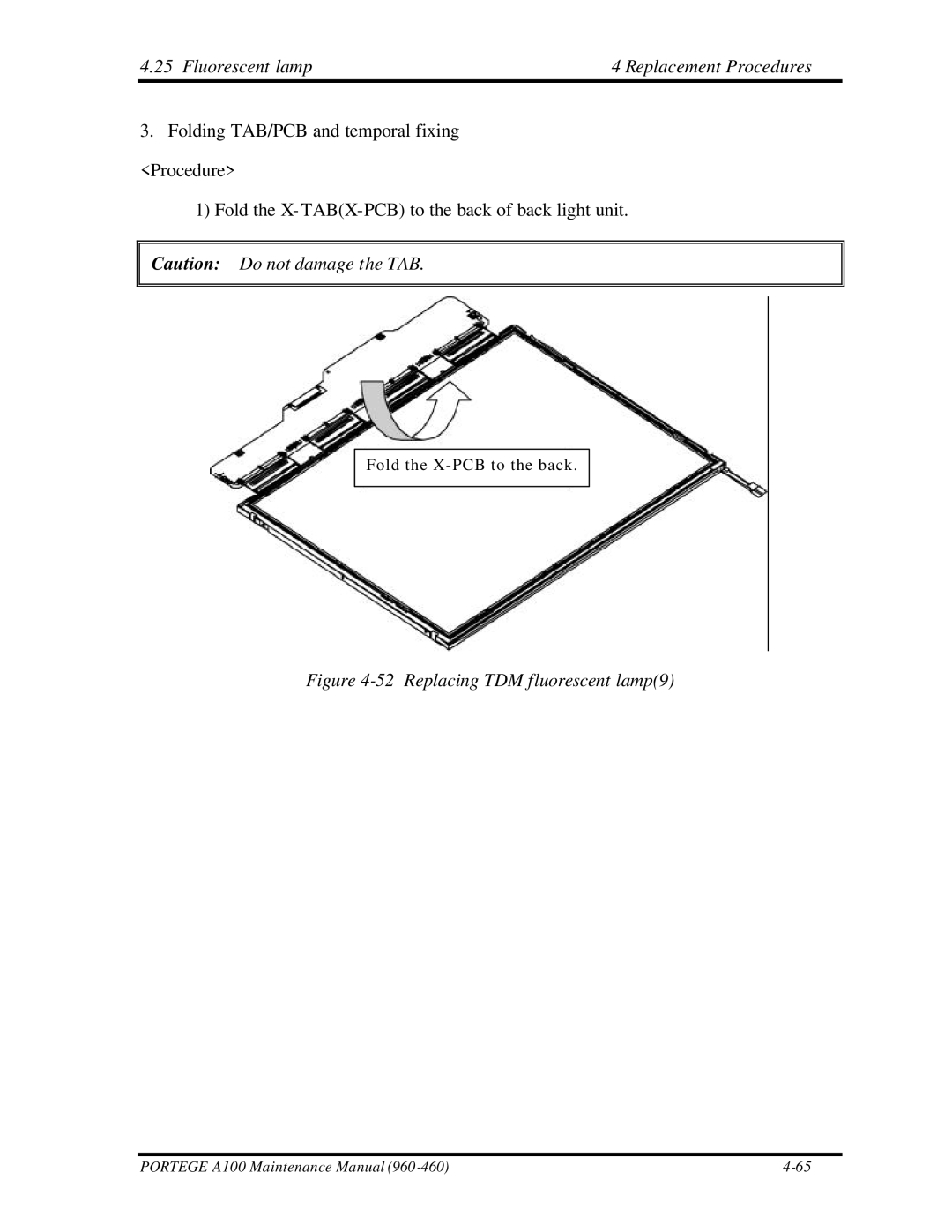 Toshiba A100 manual Replacing TDM fluorescent lamp9 