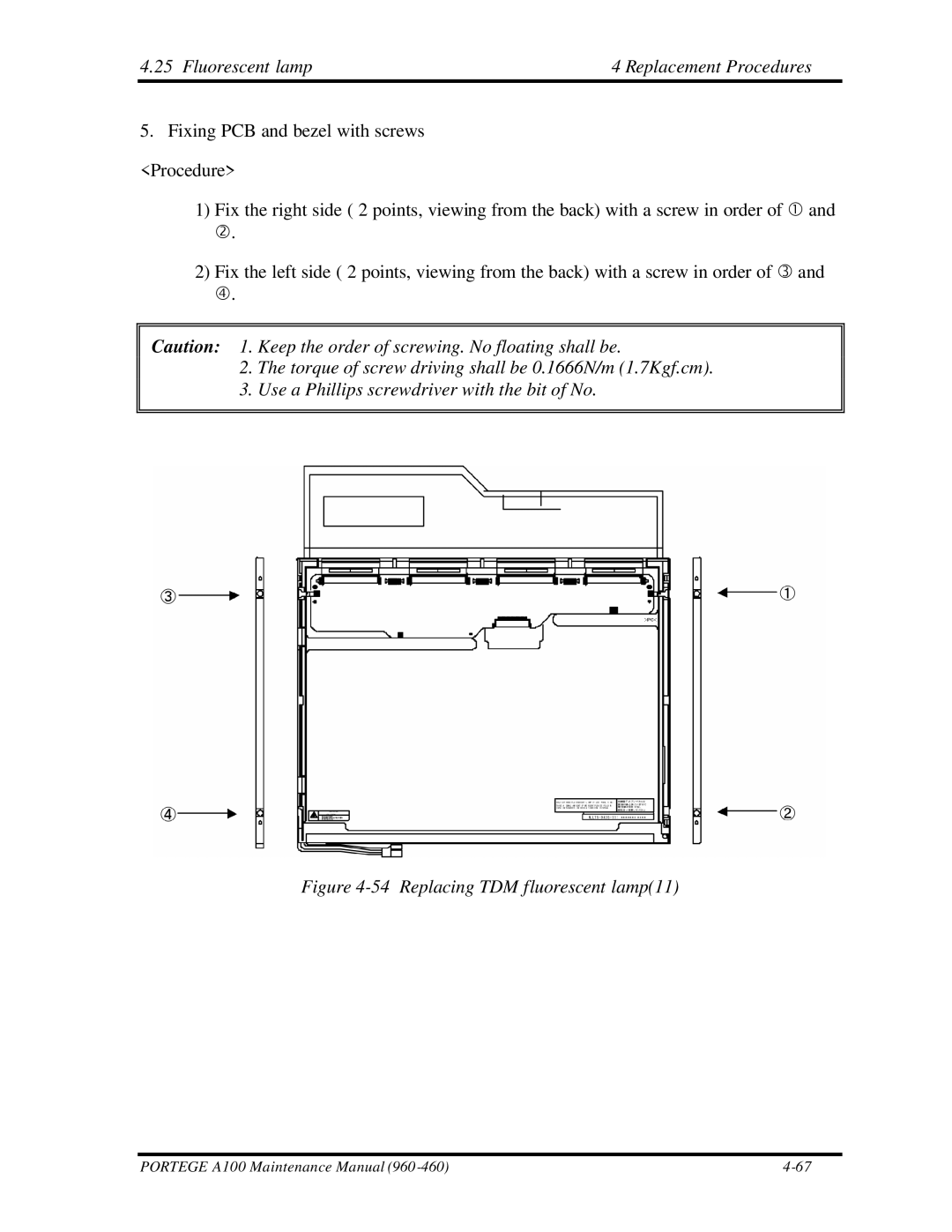 Toshiba A100 manual Replacing TDM fluorescent lamp11 