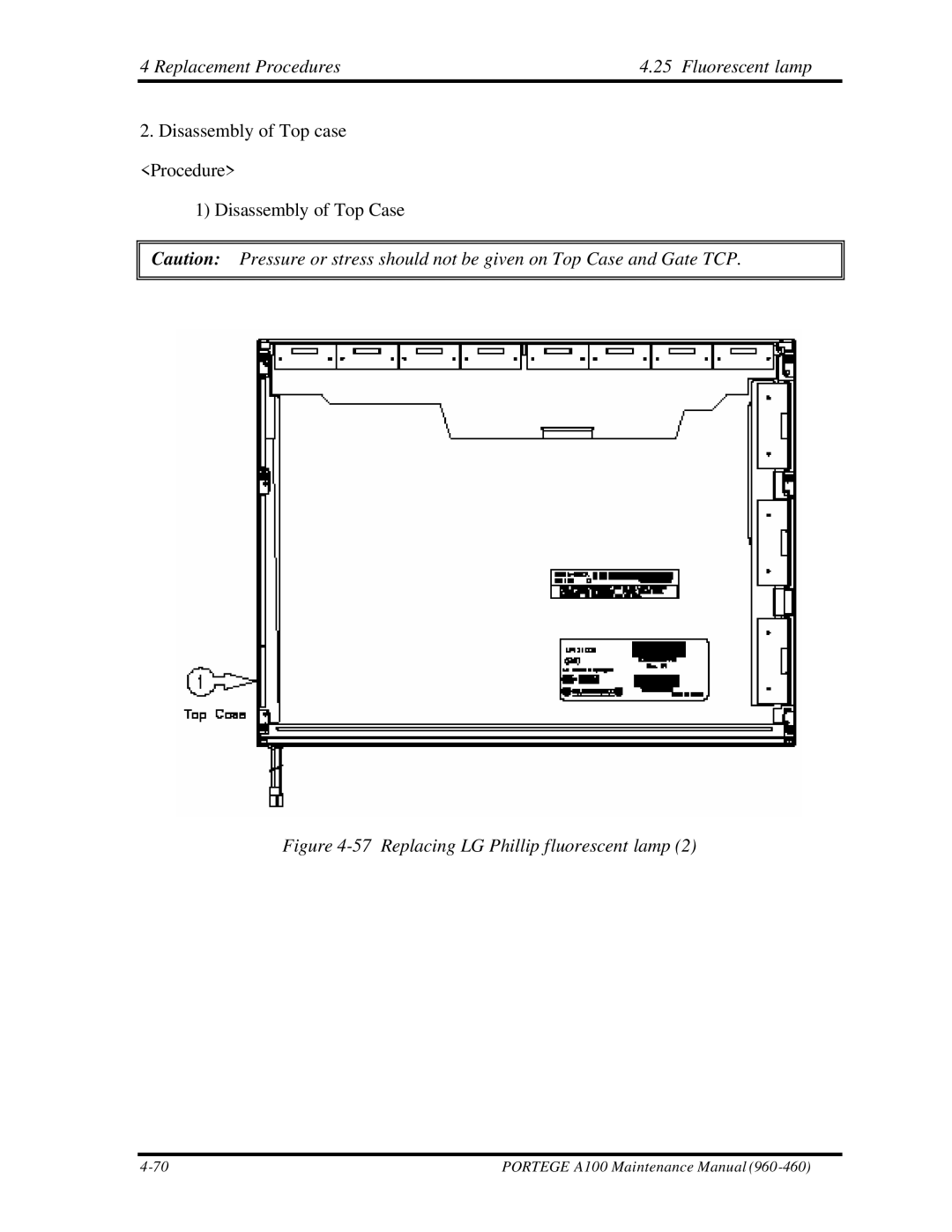 Toshiba A100 manual Replacing LG Phillip fluorescent lamp 