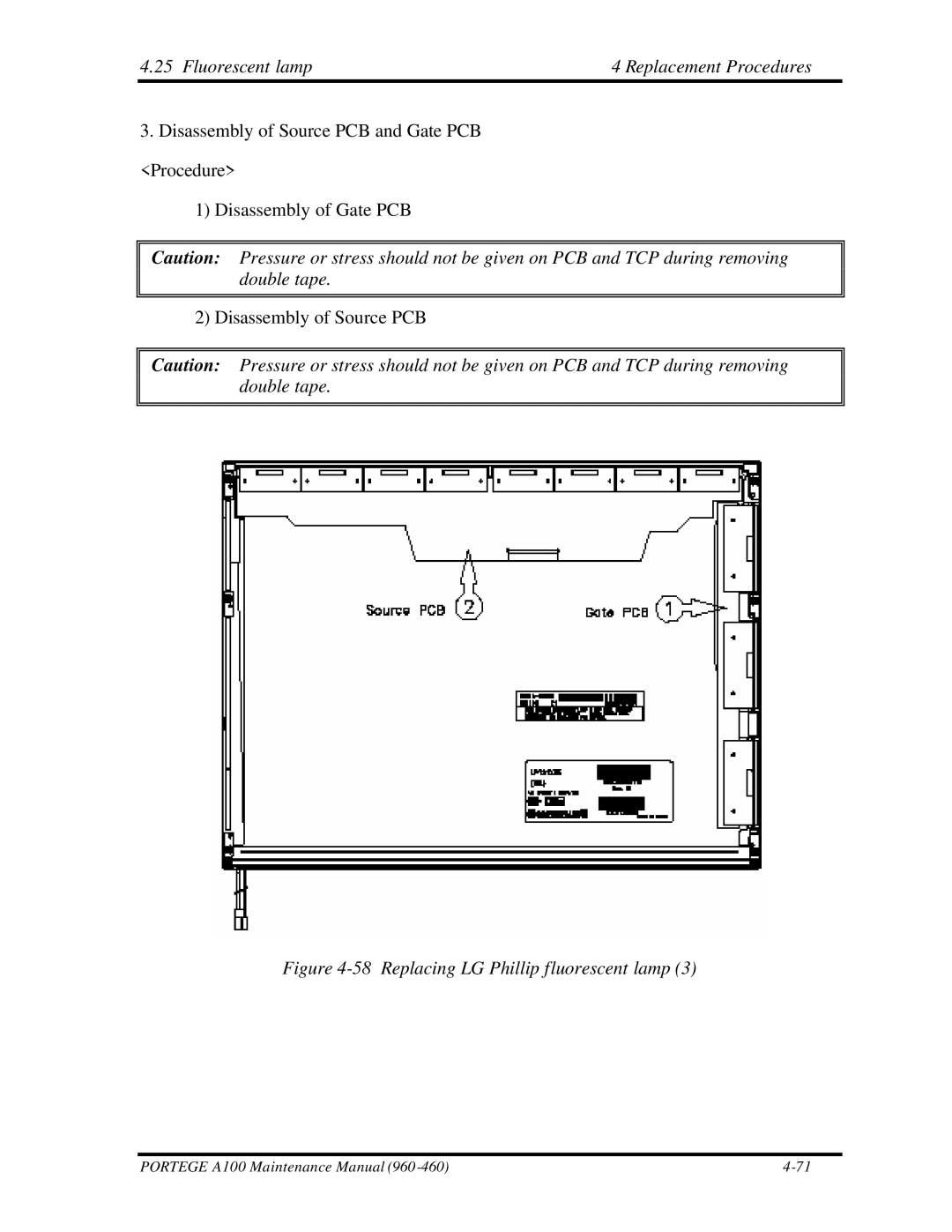 Toshiba A100 manual Replacing LG Phillip fluorescent lamp 