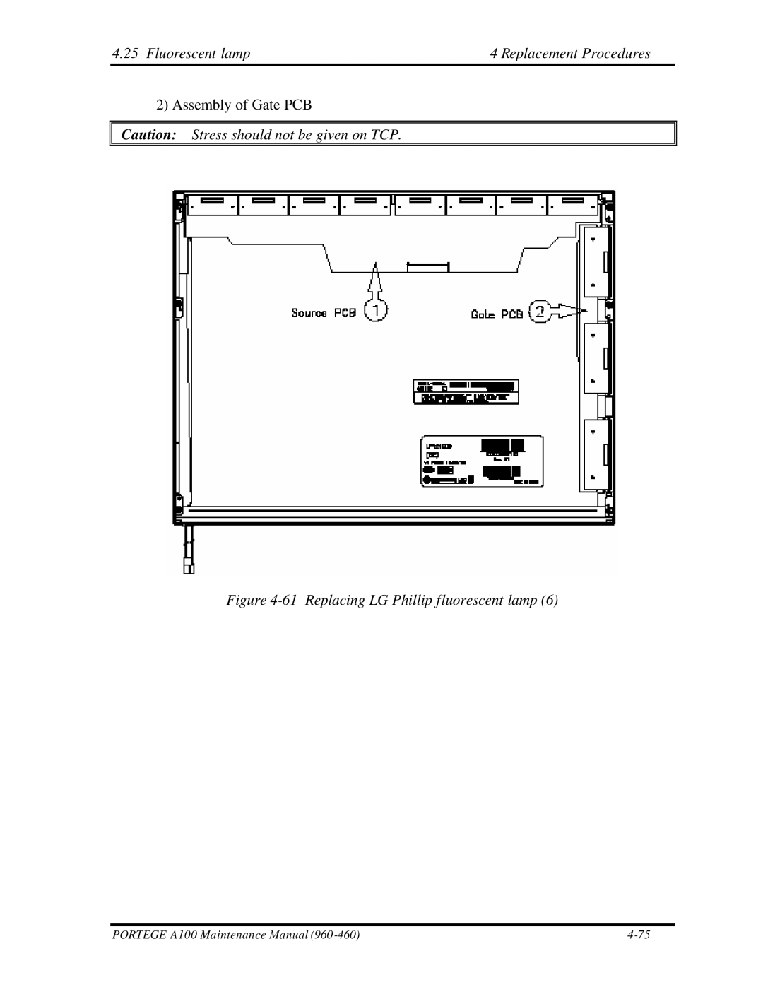 Toshiba A100 manual Replacing LG Phillip fluorescent lamp 