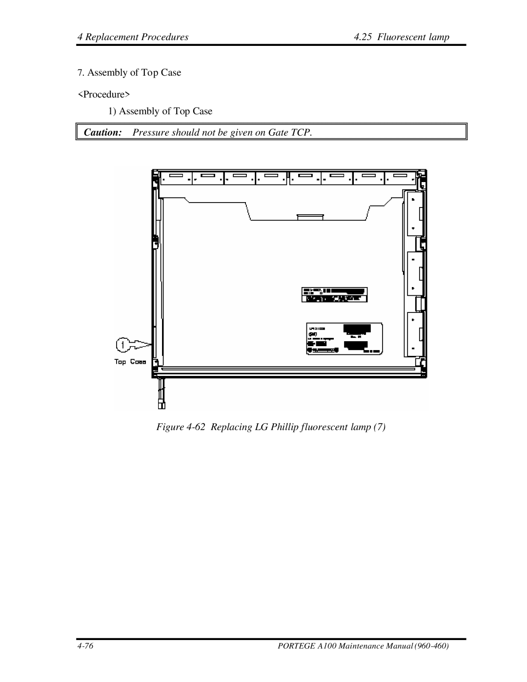 Toshiba A100 manual Replacing LG Phillip fluorescent lamp 