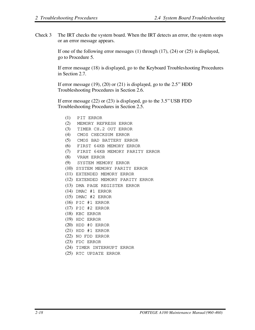 Toshiba A100 manual KBC Error HDC Error 