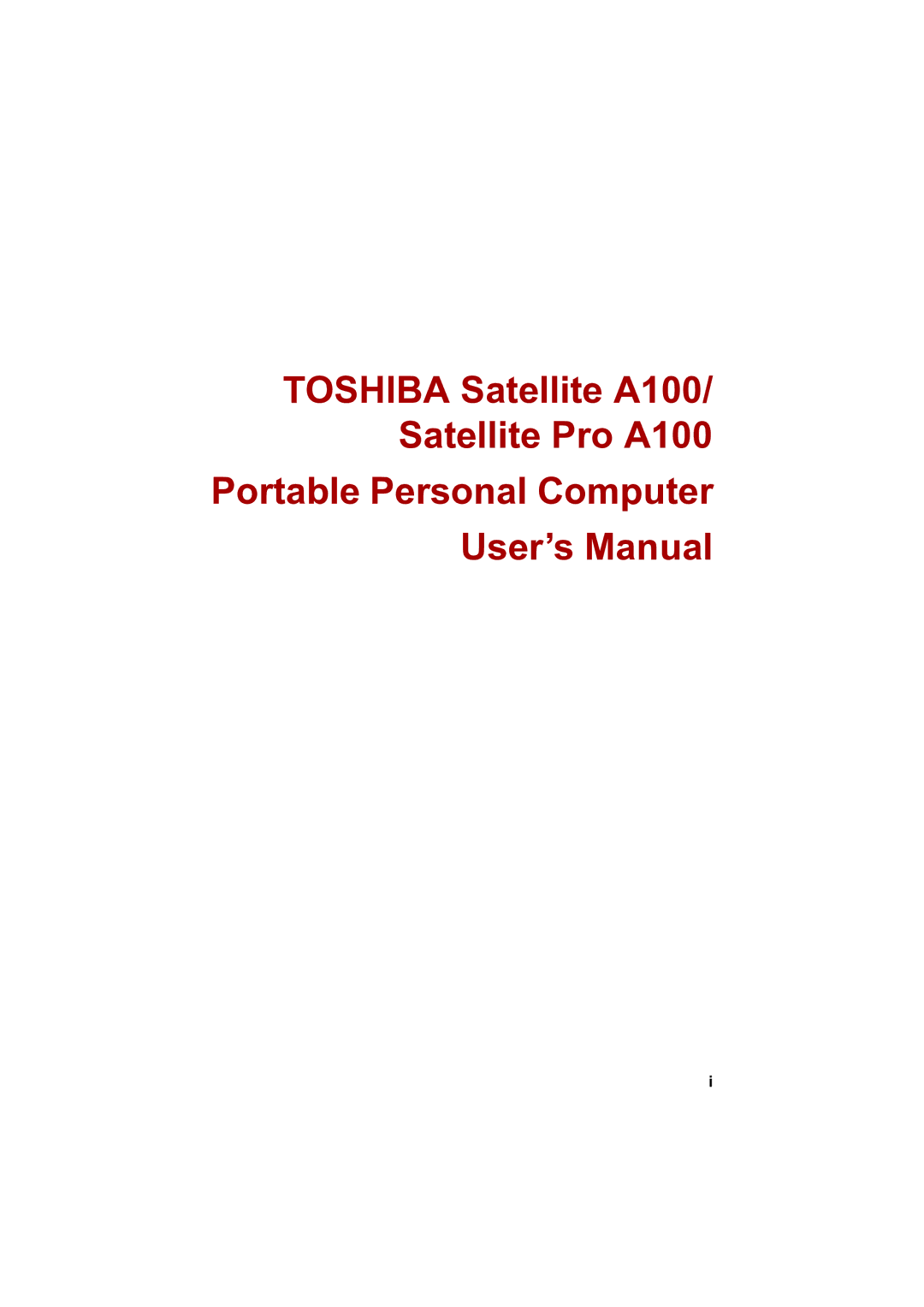 Toshiba A100 user manual 