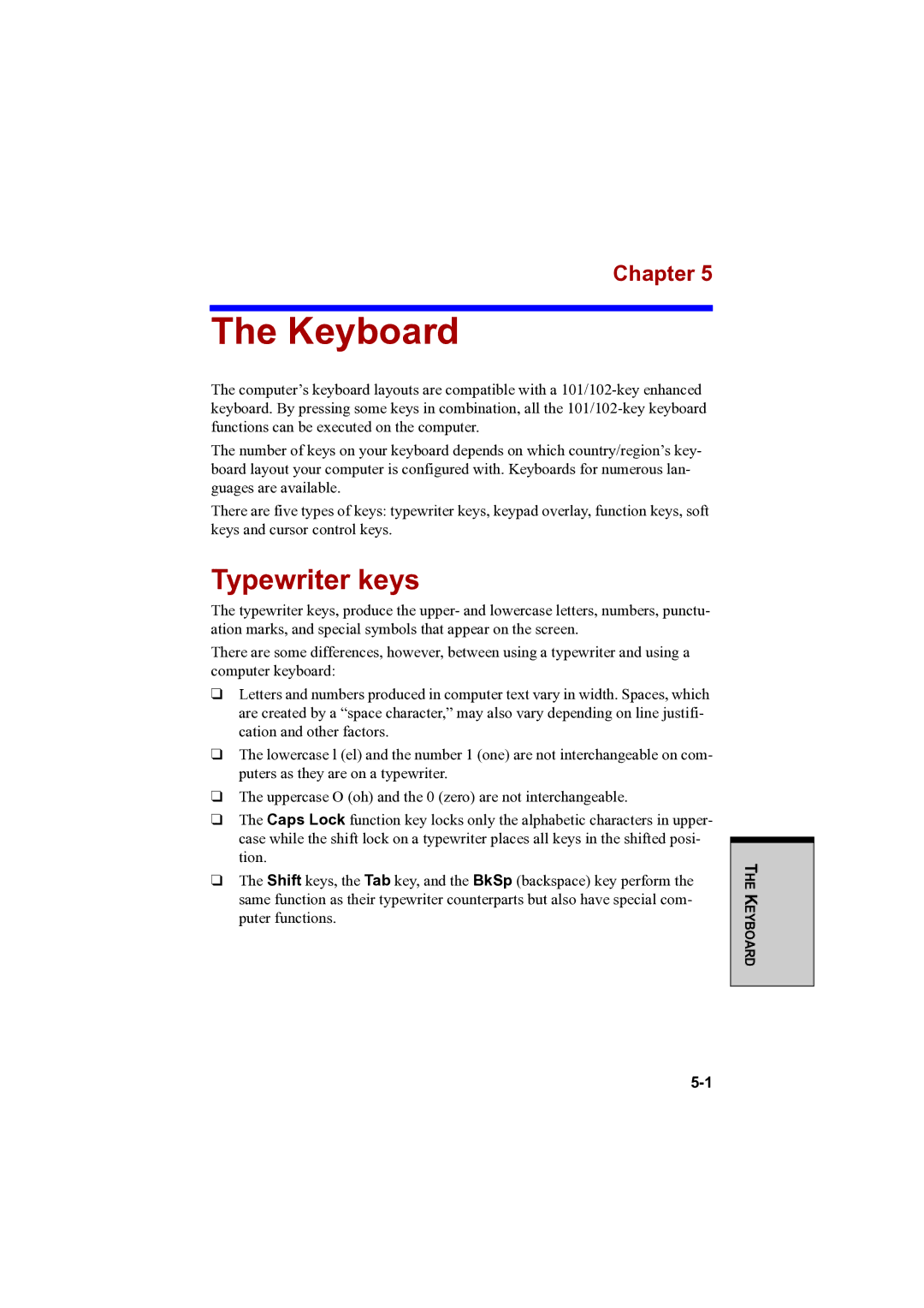 Toshiba A100 user manual Keyboard, Typewriter keys 