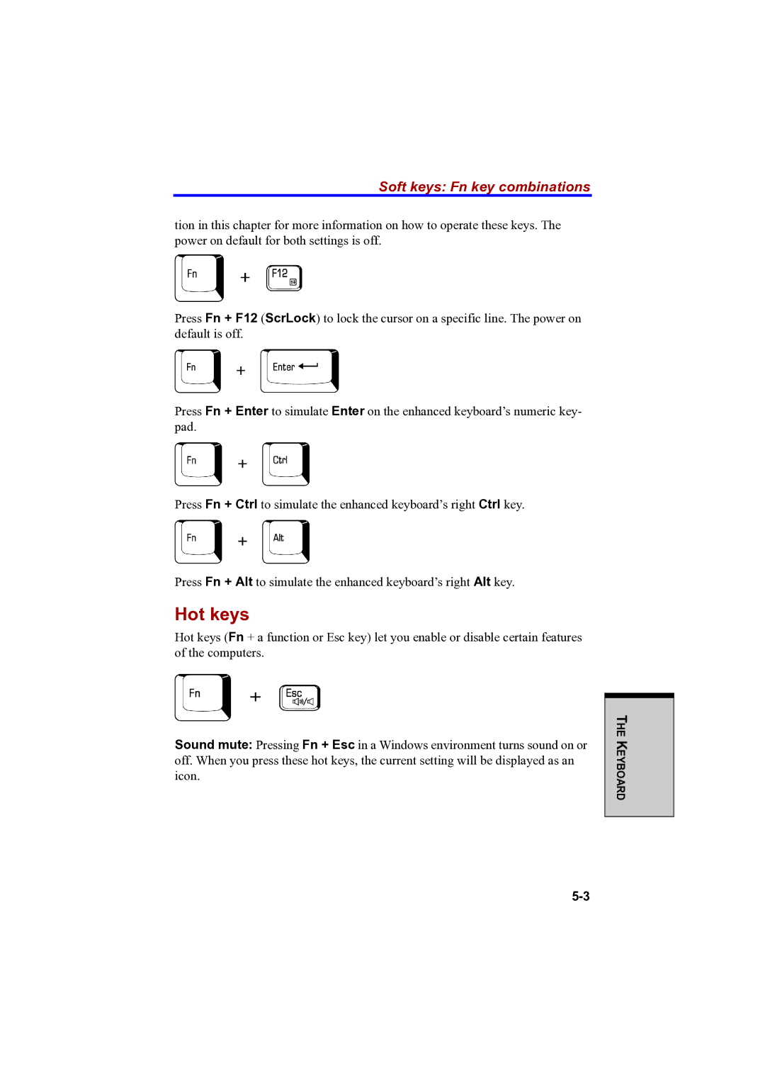 Toshiba A100 user manual Hot keys, Soft keys Fn key combinations 