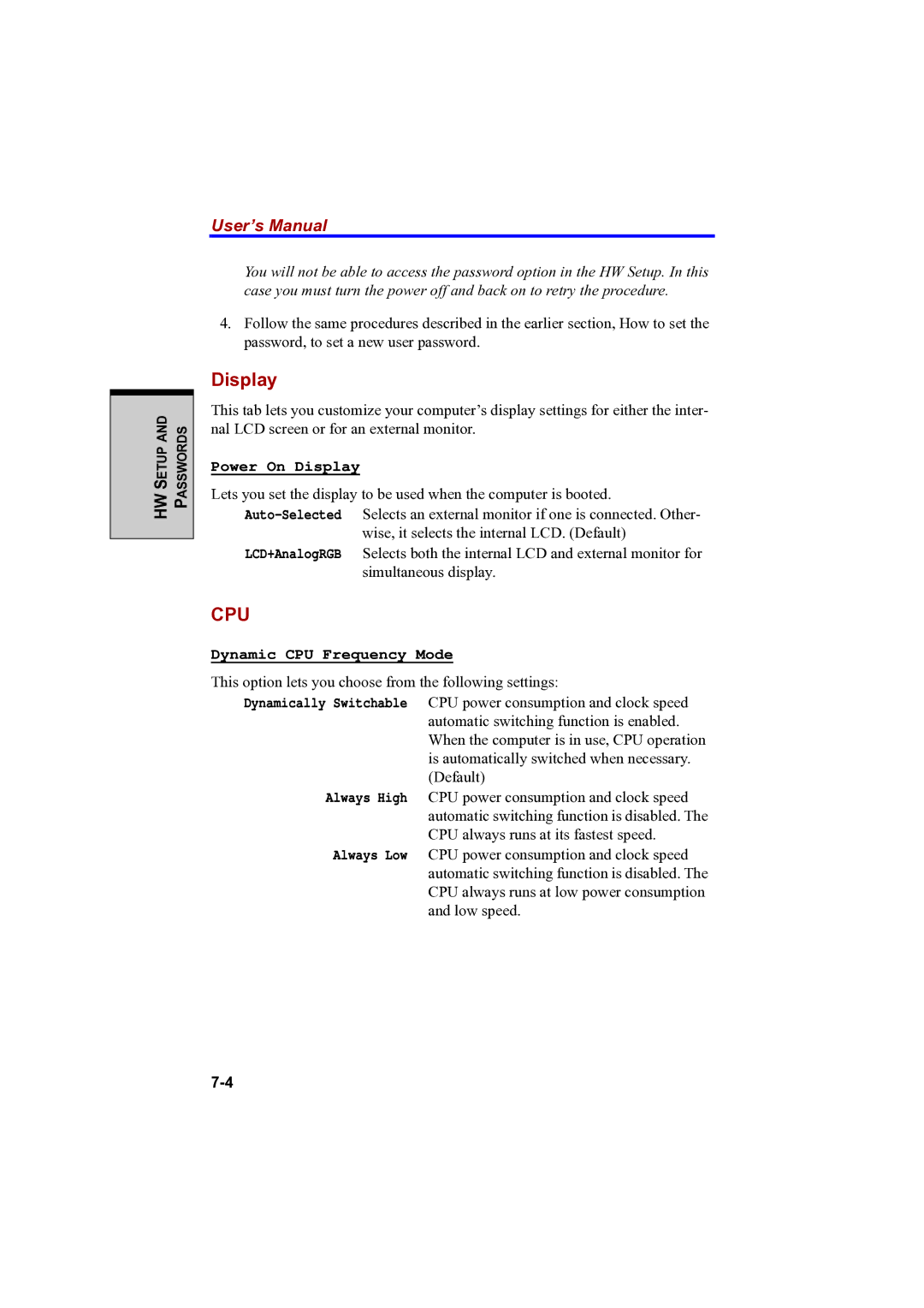 Toshiba A100 user manual Cpu 