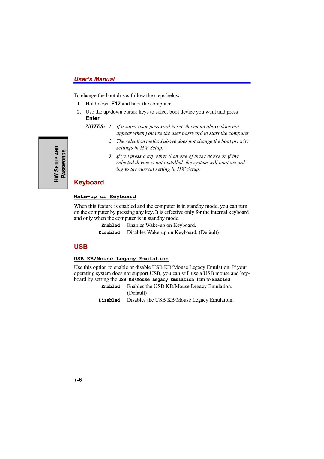 Toshiba A100 user manual Enter, Wake-up on Keyboard 