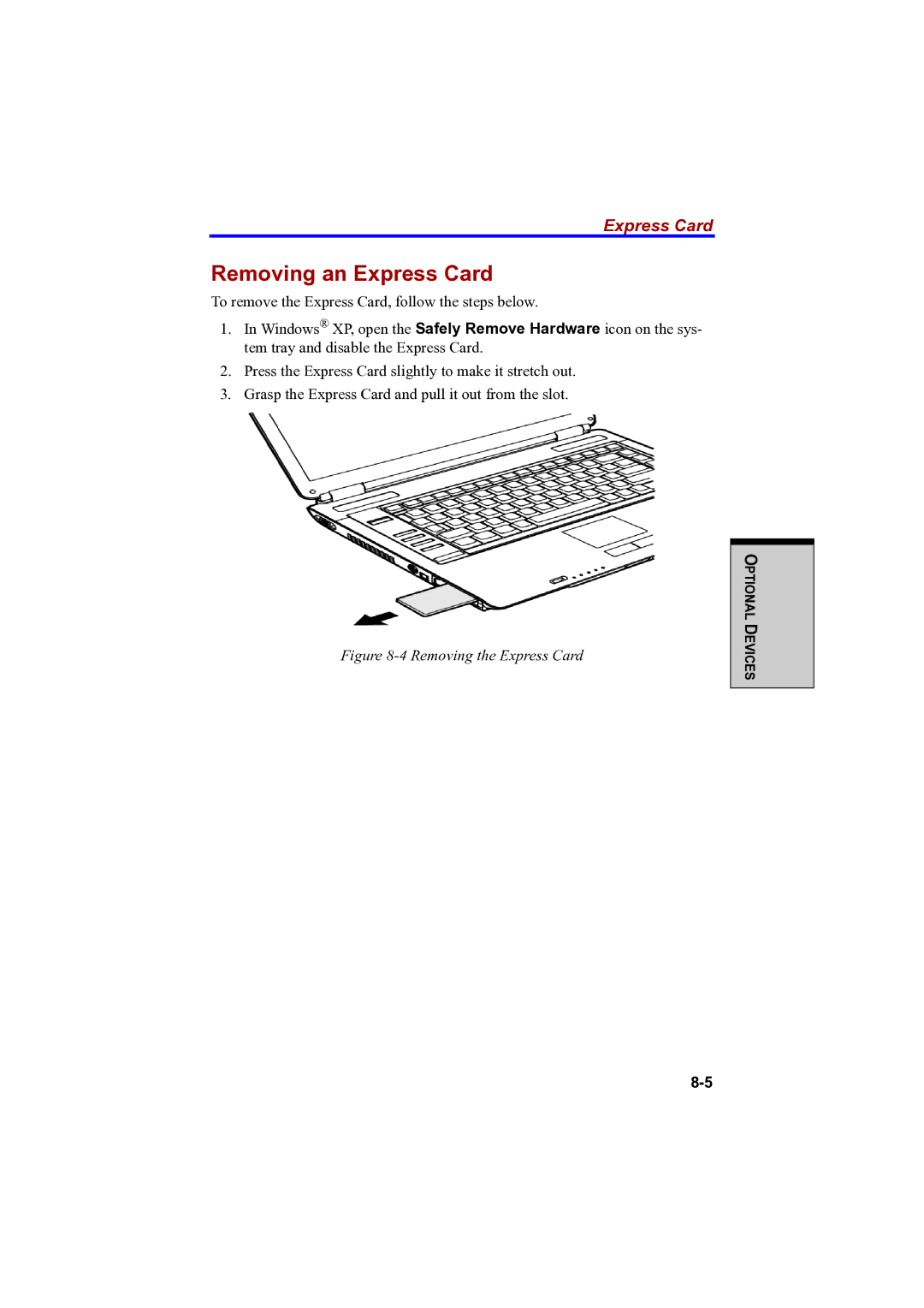 Toshiba A100 user manual Removing an Express Card 