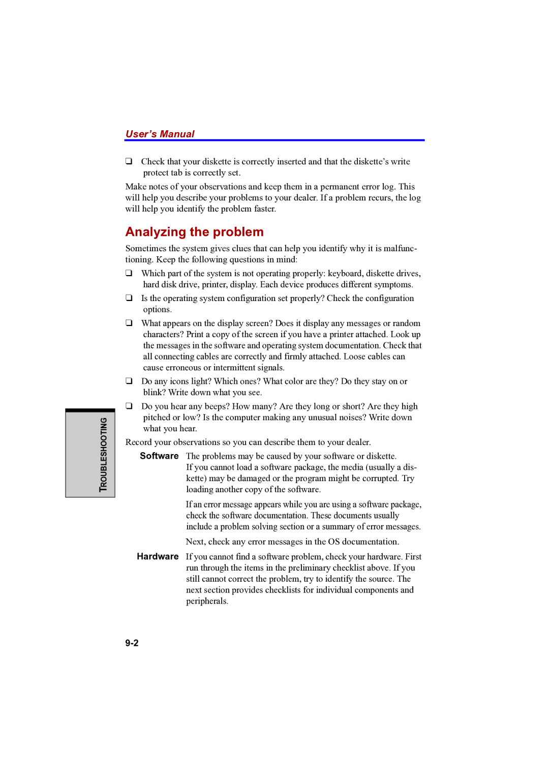 Toshiba A100 user manual Analyzing the problem 