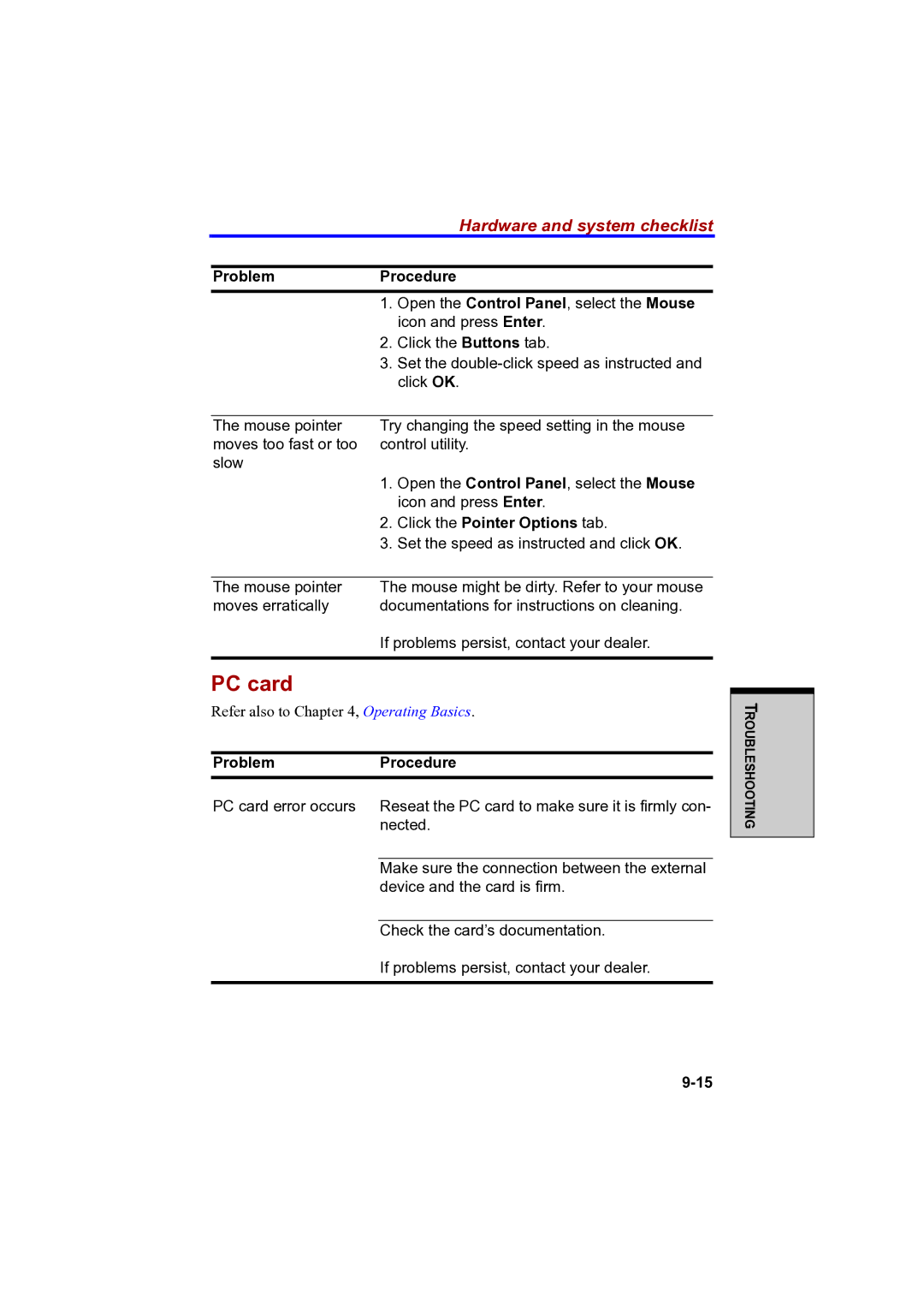 Toshiba A100 user manual PC card, Click the Pointer Options tab 