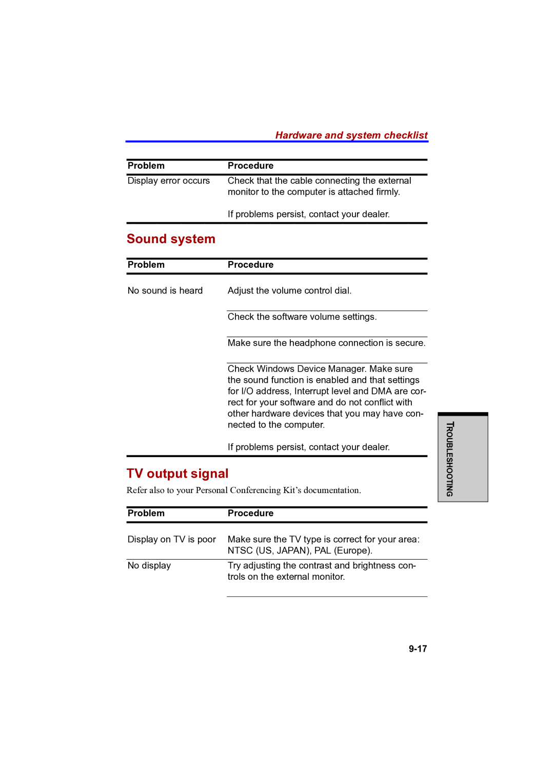 Toshiba A100 user manual Sound system, TV output signal 