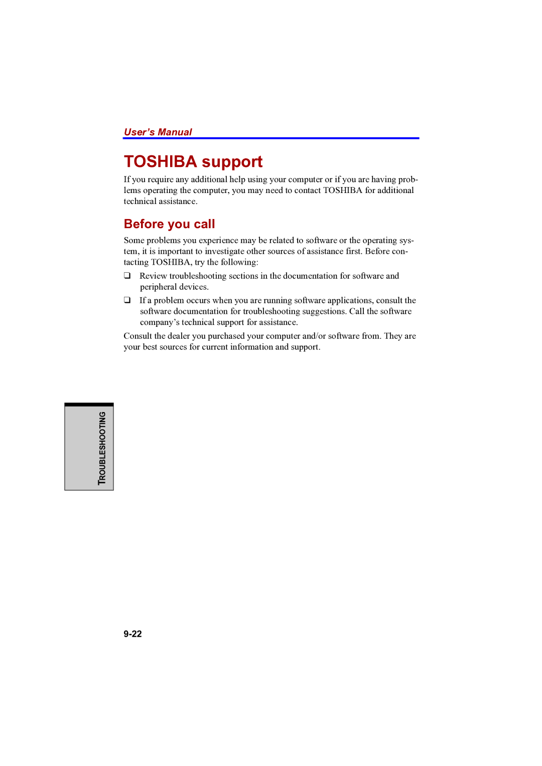 Toshiba A100 user manual Toshiba support, Before you call 