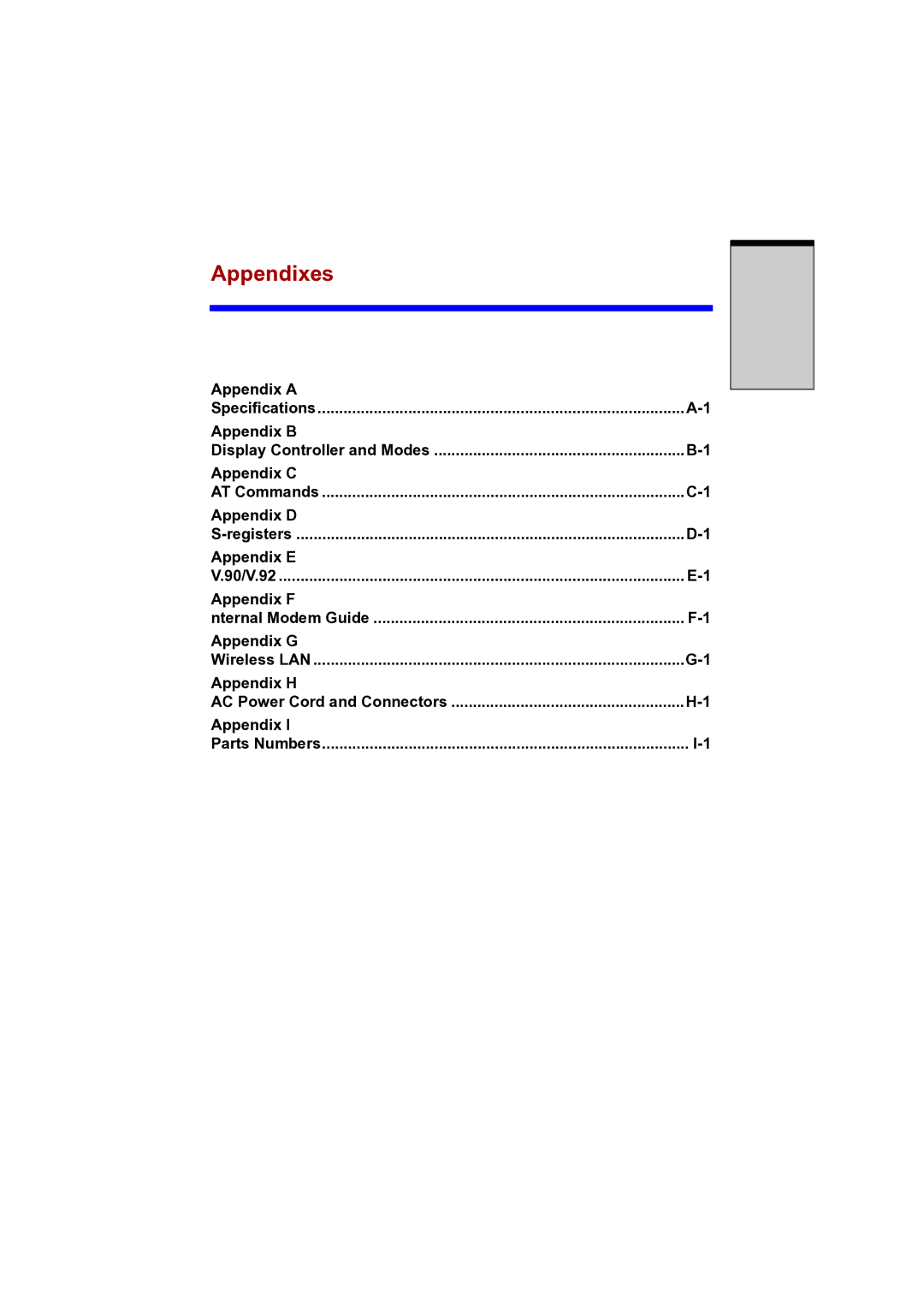 Toshiba A100 user manual Appendixes 