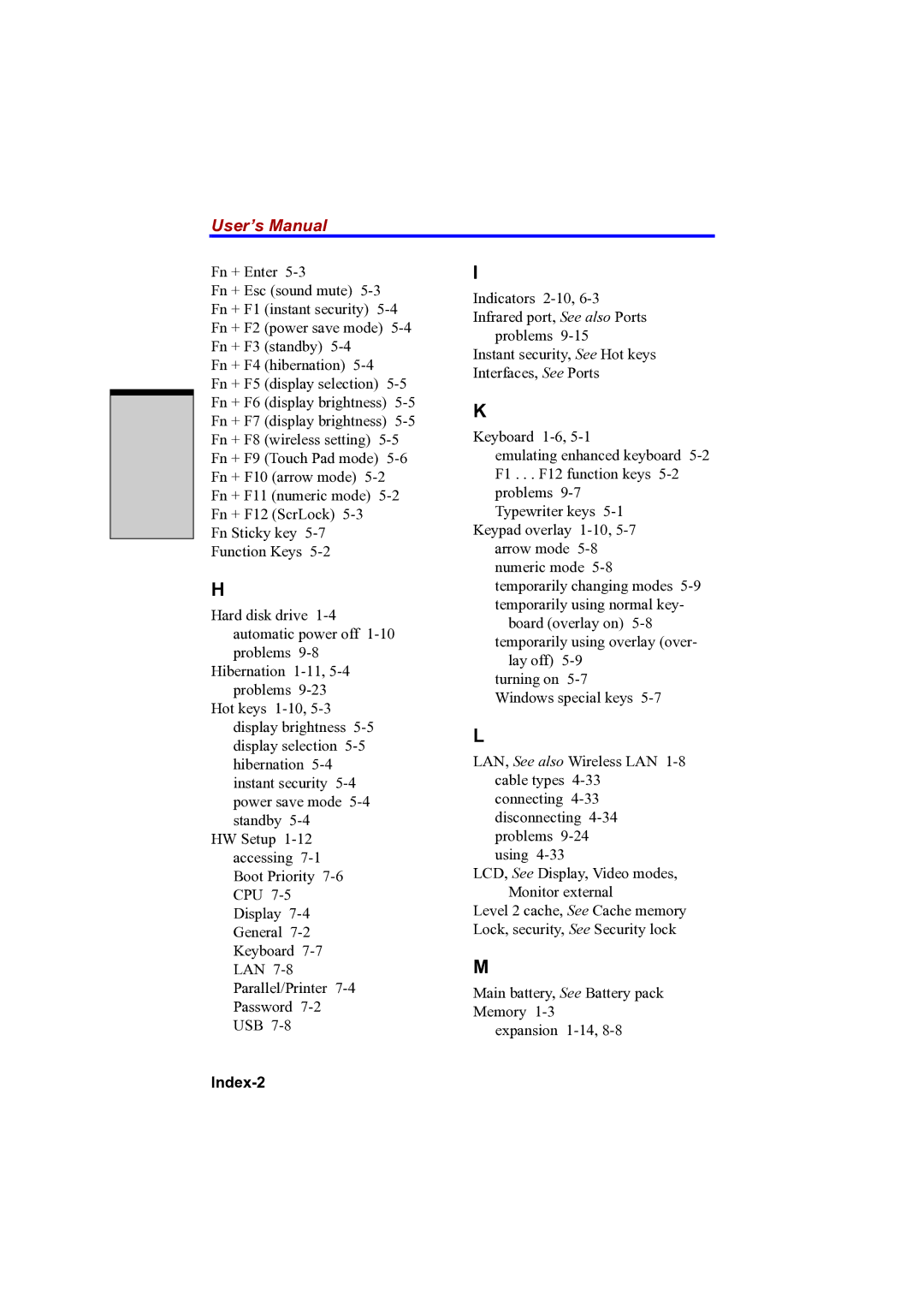 Toshiba A100 user manual User’s Manual, Index-2 