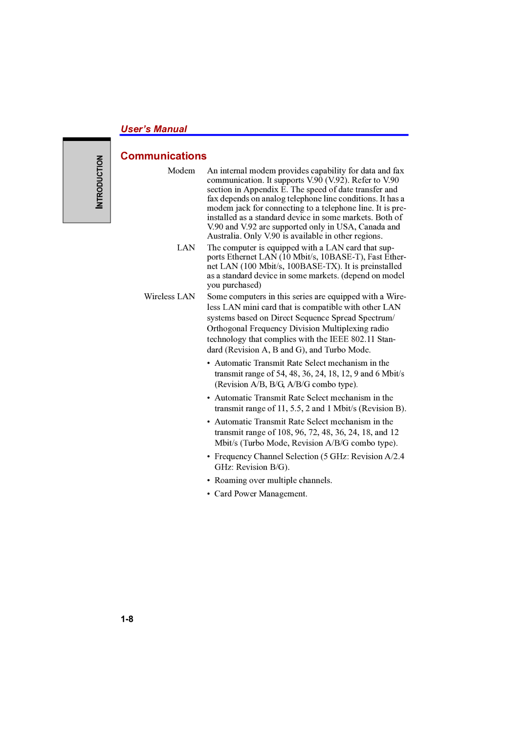 Toshiba A100 user manual Communications, Lan 