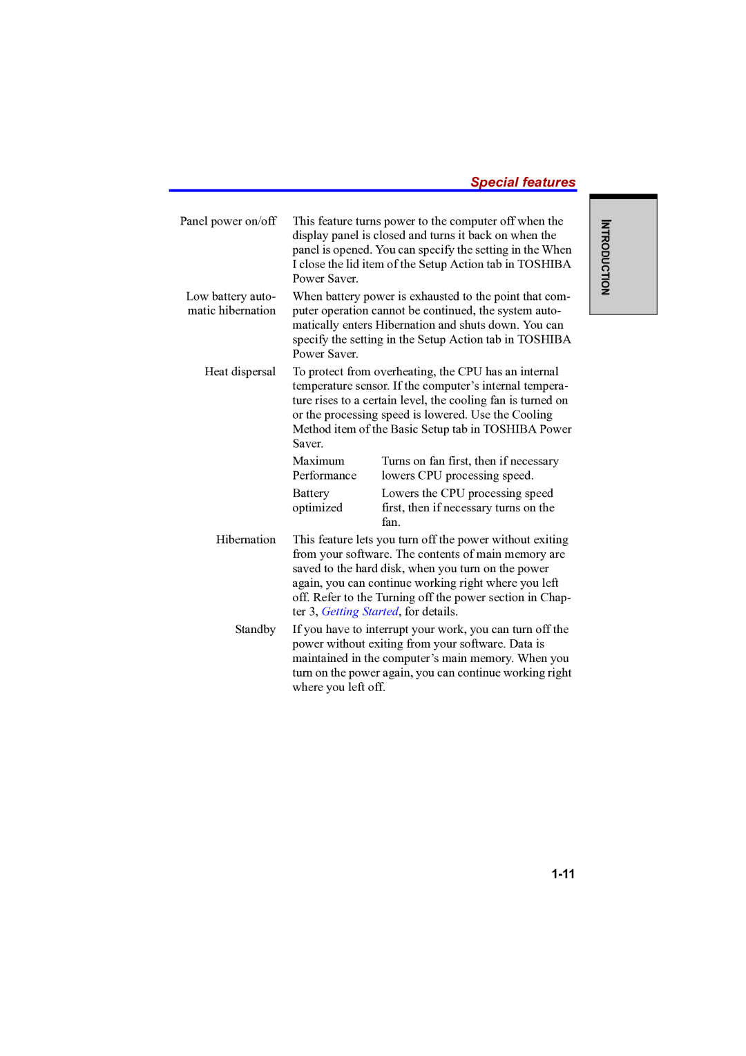 Toshiba A100 user manual Special features 