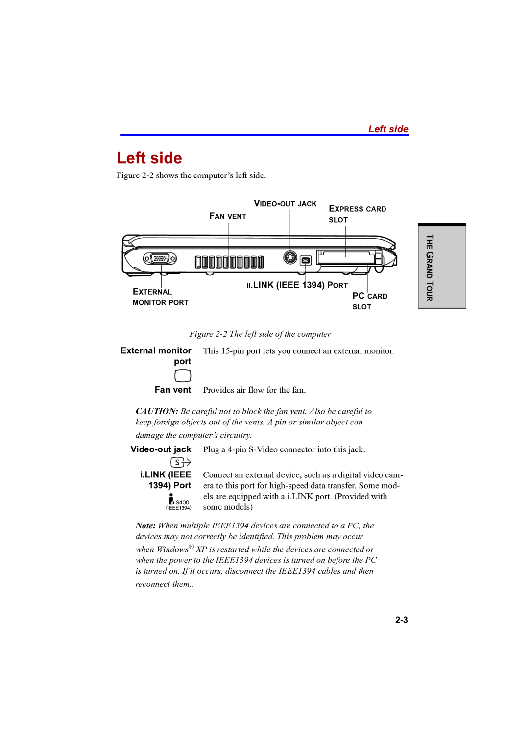 Toshiba A100 user manual Left side 