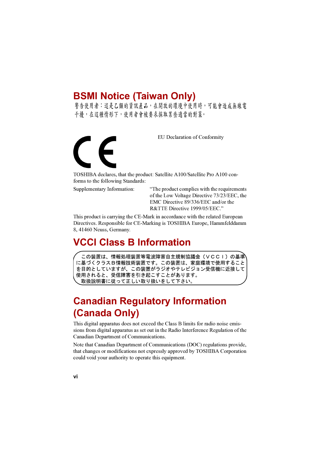 Toshiba A100 user manual Bsmi Notice Taiwan Only 