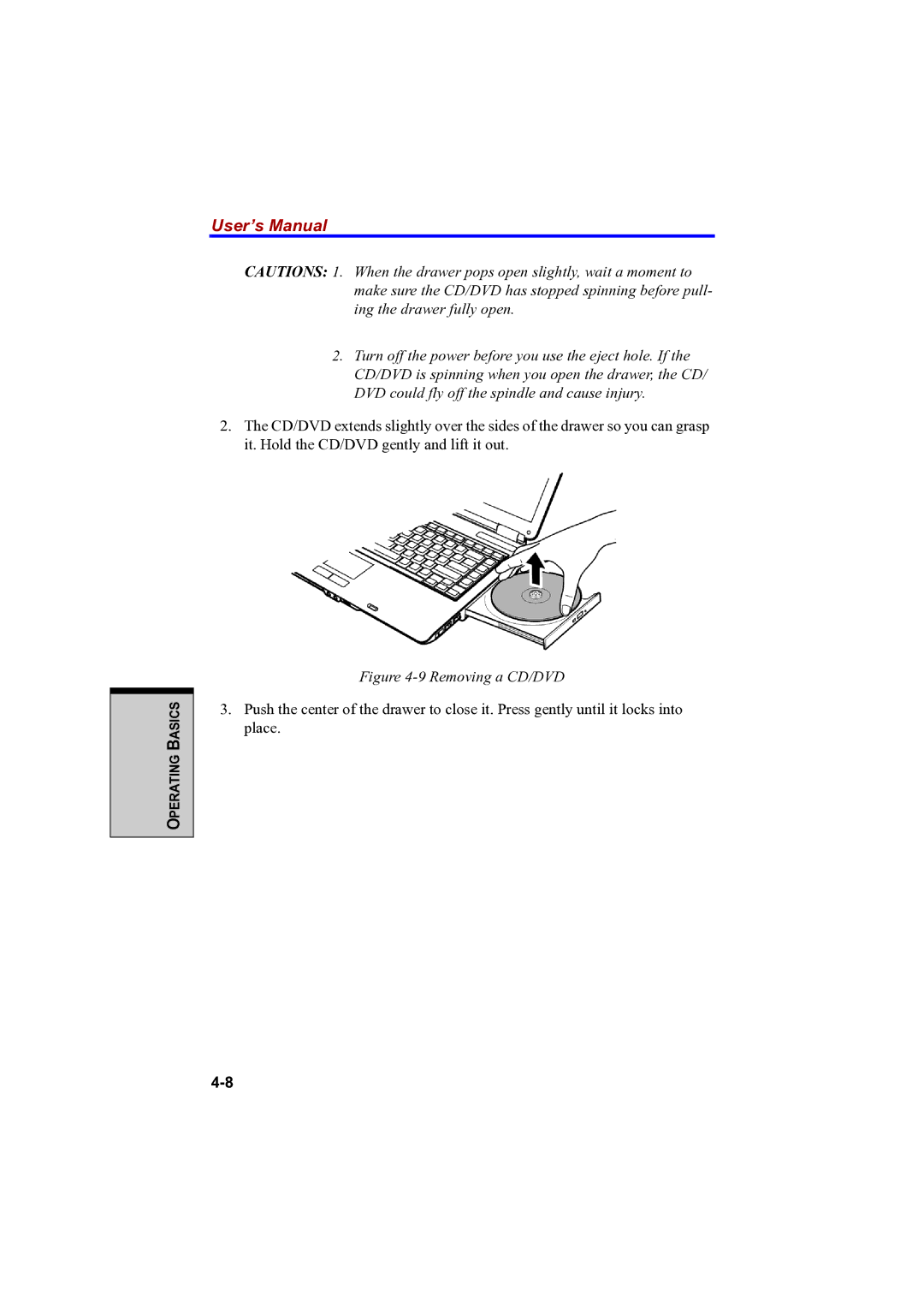 Toshiba A100 user manual Removing a CD/DVD 