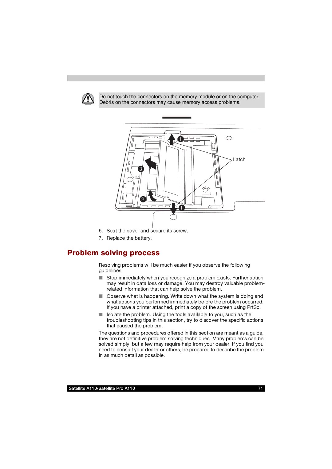 Toshiba A110 user manual Problem solving process 