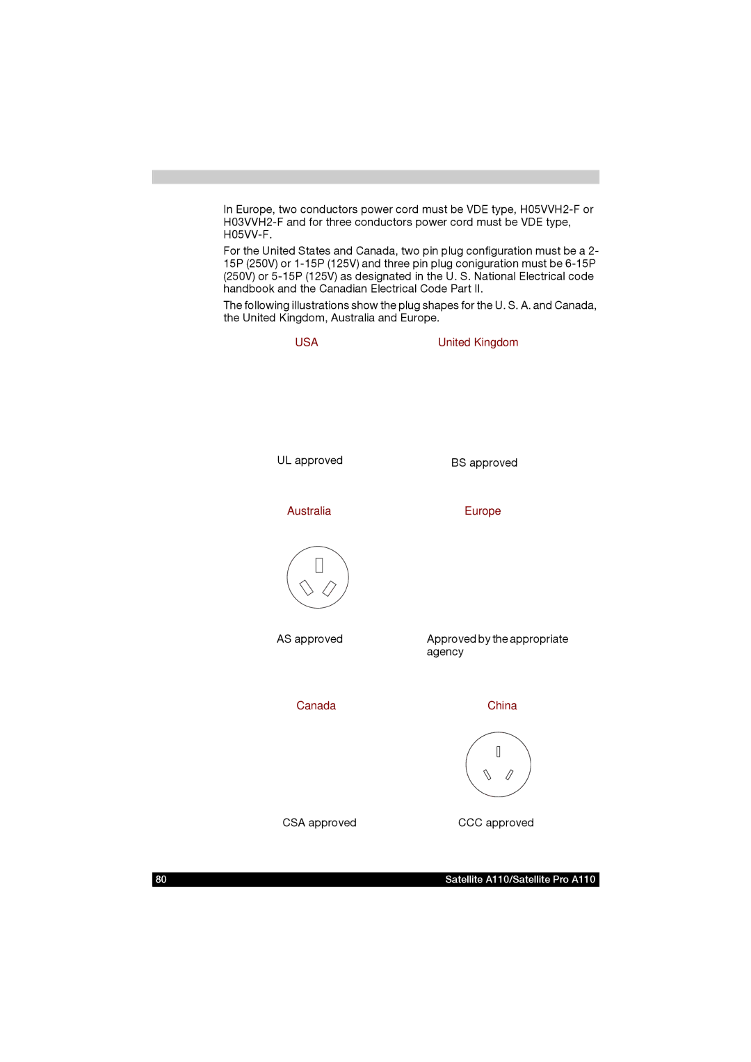 Toshiba A110 user manual Usa 