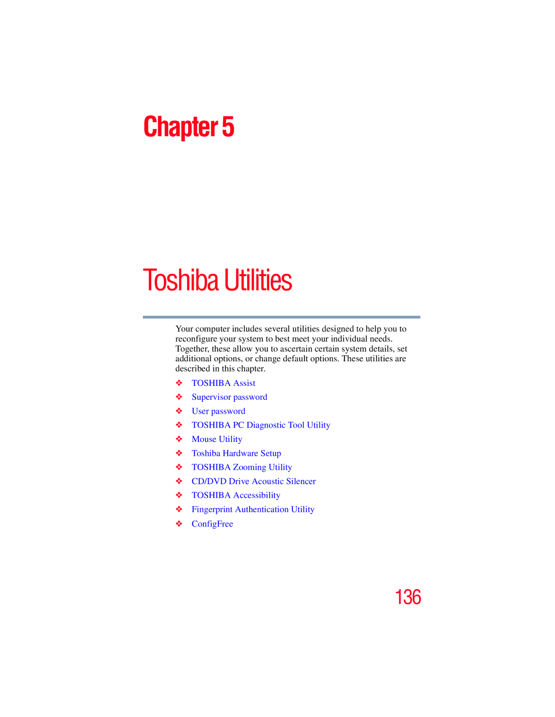 Toshiba A130, A135 manual Toshiba Utilities 