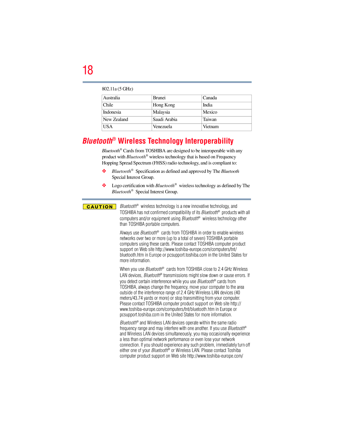 Toshiba A130, A135 manual Bluetooth Wireless Technology Interoperability 