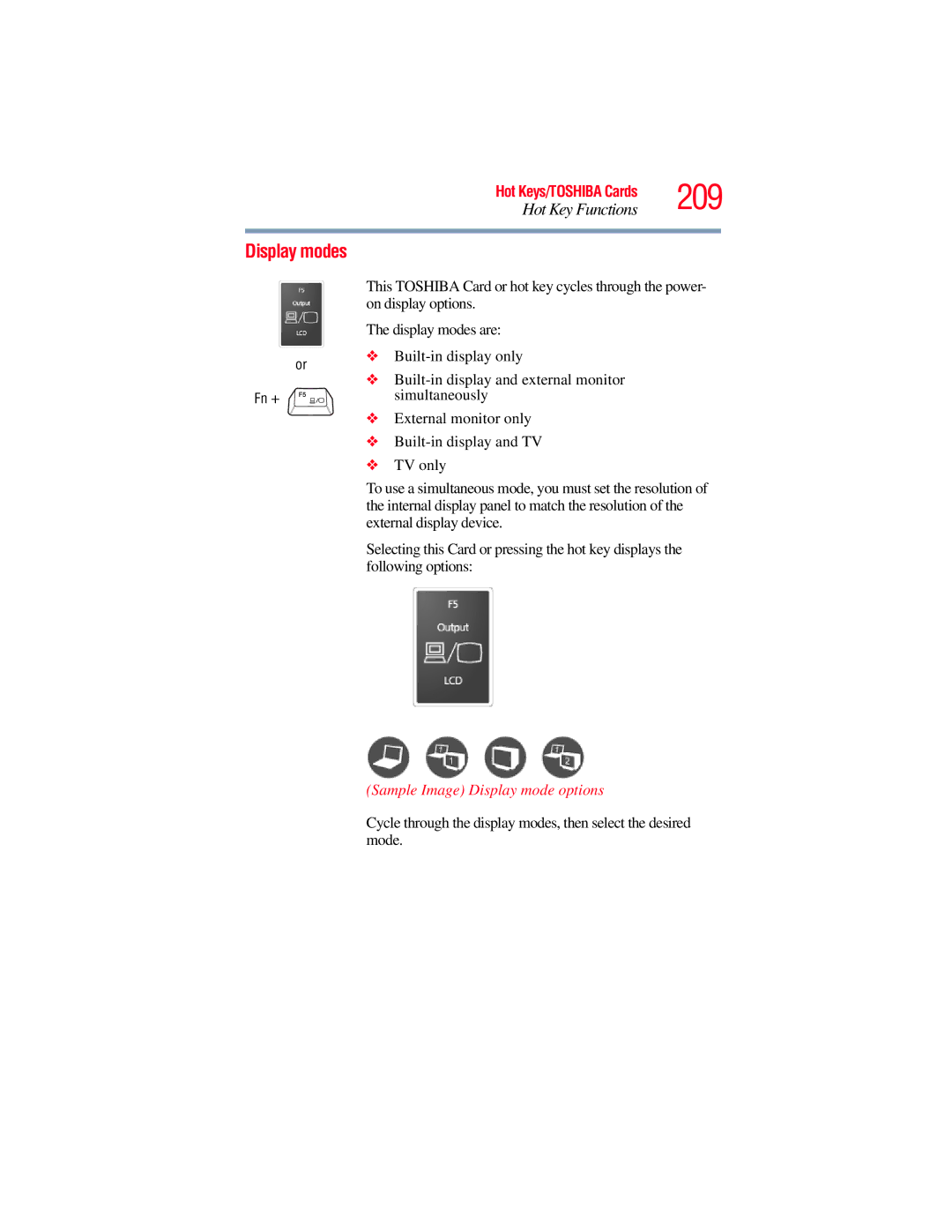 Toshiba A135, A130 manual 209, Sample Image Display mode options 