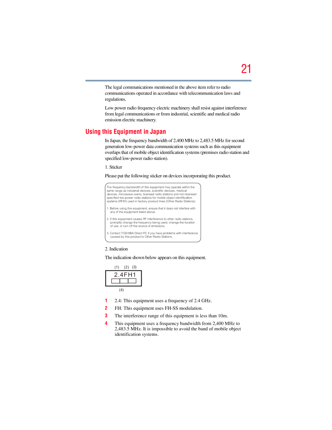 Toshiba A135, A130 manual Using this Equipment in Japan, 4FH1 